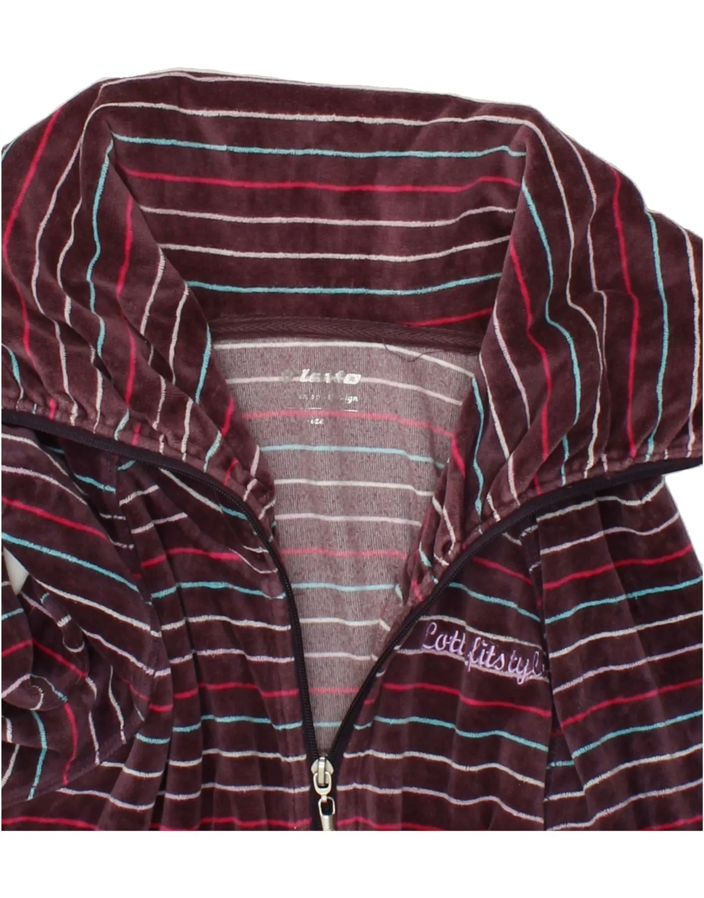 LOTTO Womens Tracksuit Top Jacket UK 16 Large Maroon Striped
