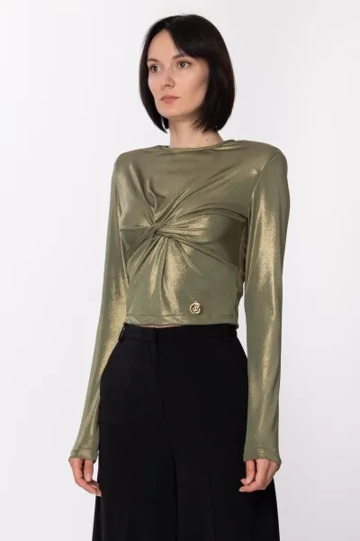 Maglia laminata con nodo e oblò sul retro VERDE OLIVA