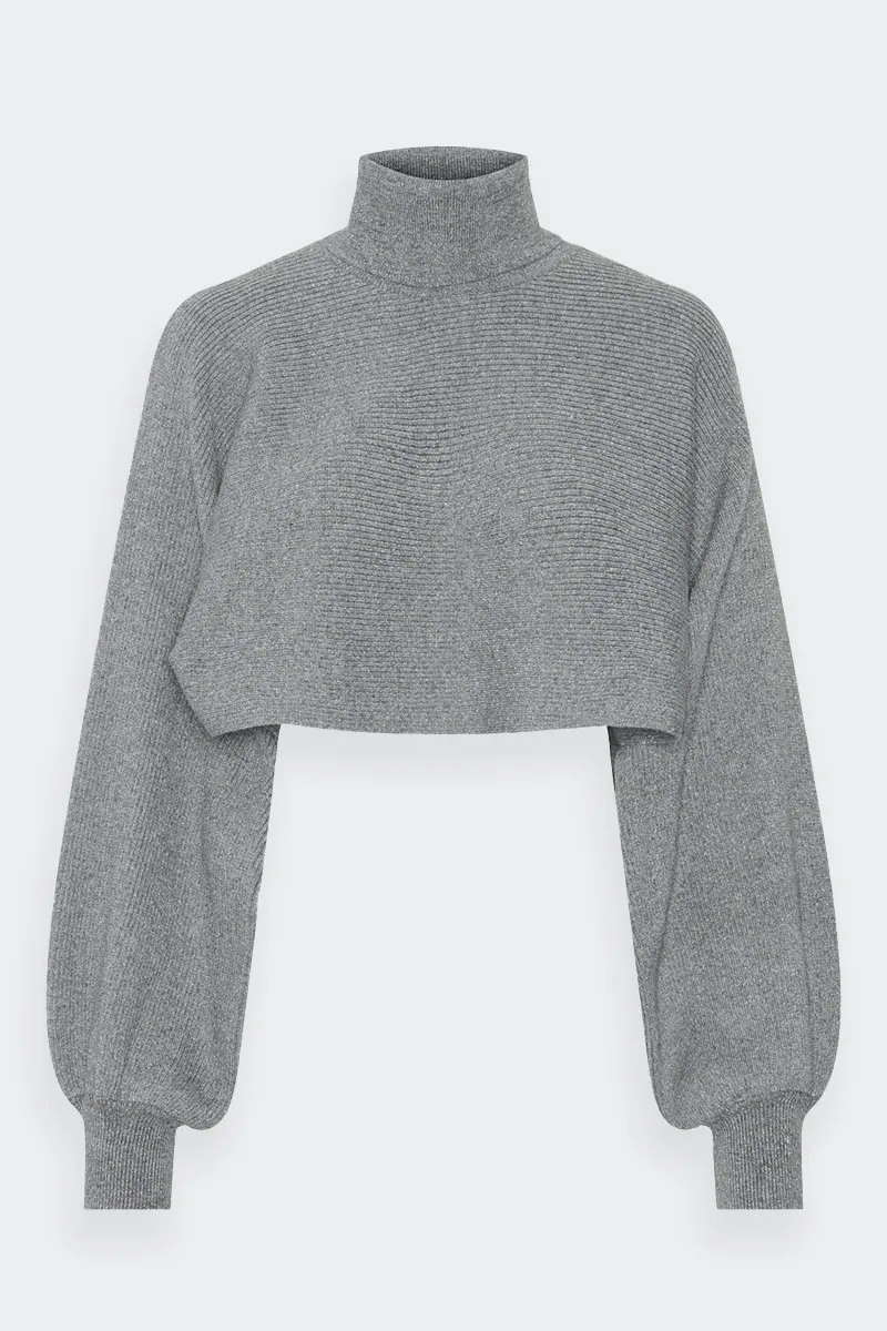 MAGLIONE A COLLO ALTO CROPPED GRIGIO