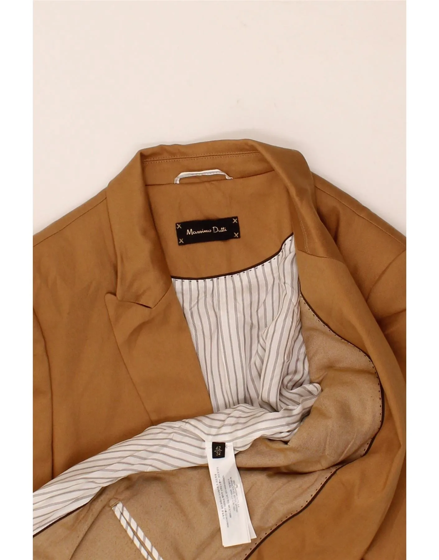 MASSIMO DUTTI Womens 1 Button Blazer Jacket EU 42 Large Beige Cotton