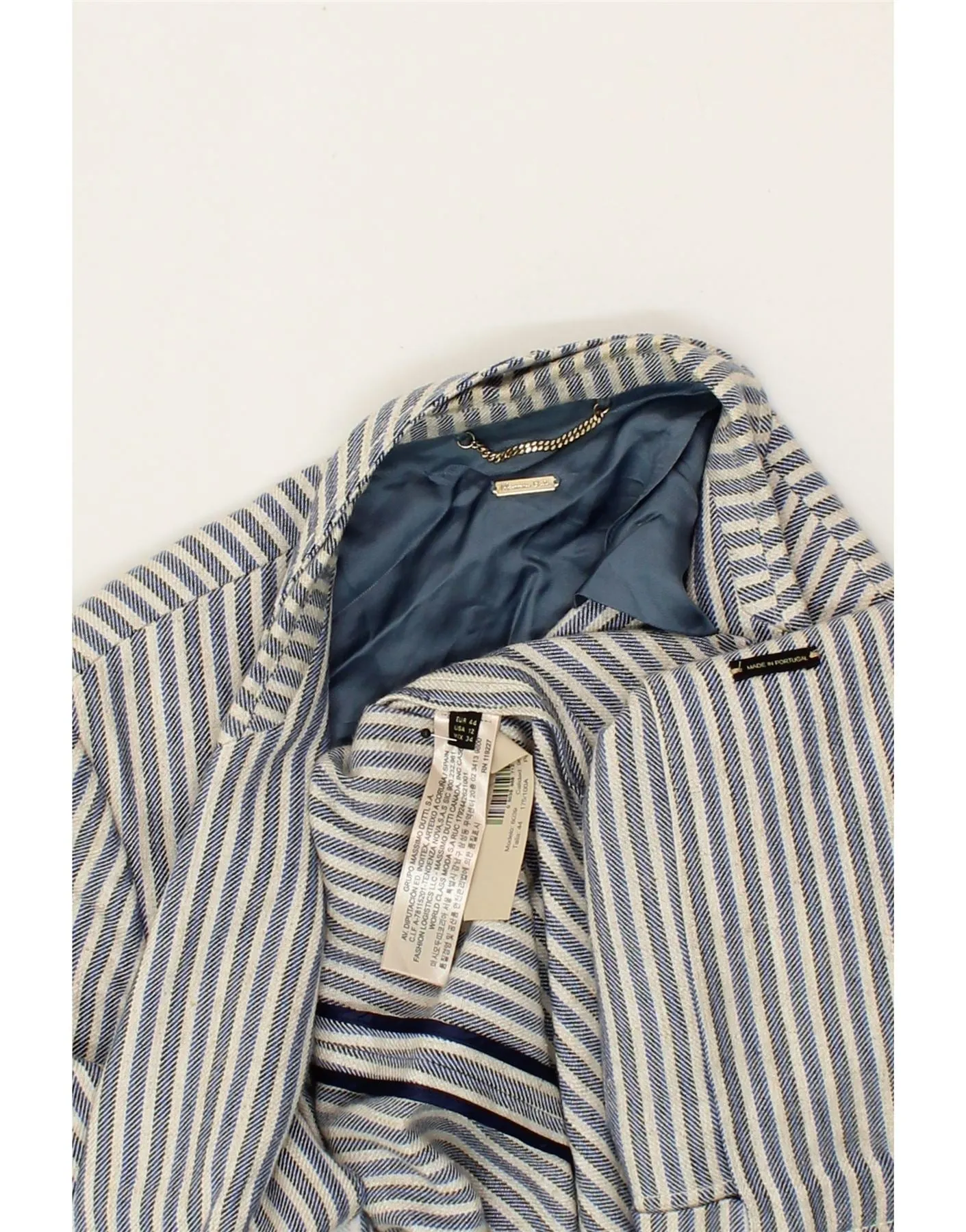 MASSIMO DUTTI Womens 1 Button Blazer Jacket US 12 Large Blue Pinstripe