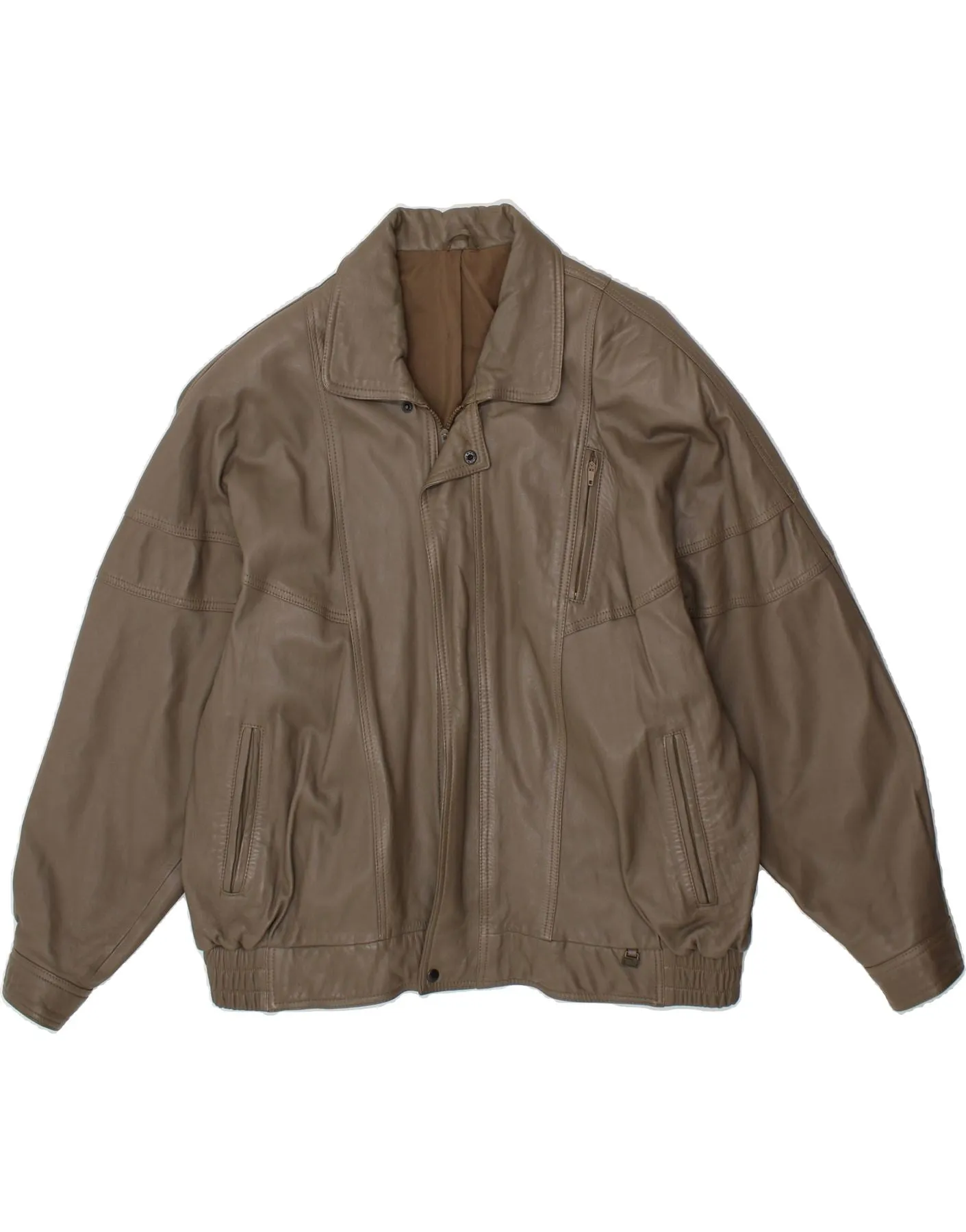 MAX MOSER Mens Leather Jacket UK 44 2XL Grey Leather