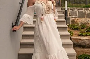 Maxi abito mare con ricamo Fioranna, bianco