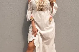 Maxi abito mare con ricamo Fioranna, bianco