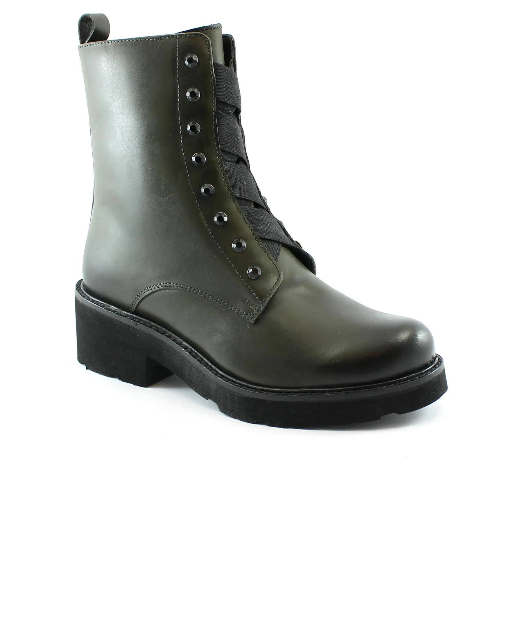 MELLUSO 034310 bottiglia verde scarpe donna stivaletti pelle zip anfibio