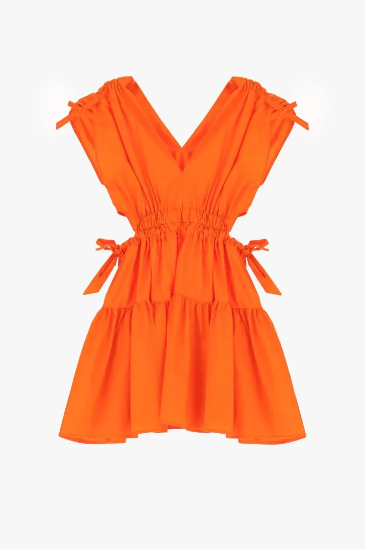 Mini abito smanicato con scollo a V e coulisse