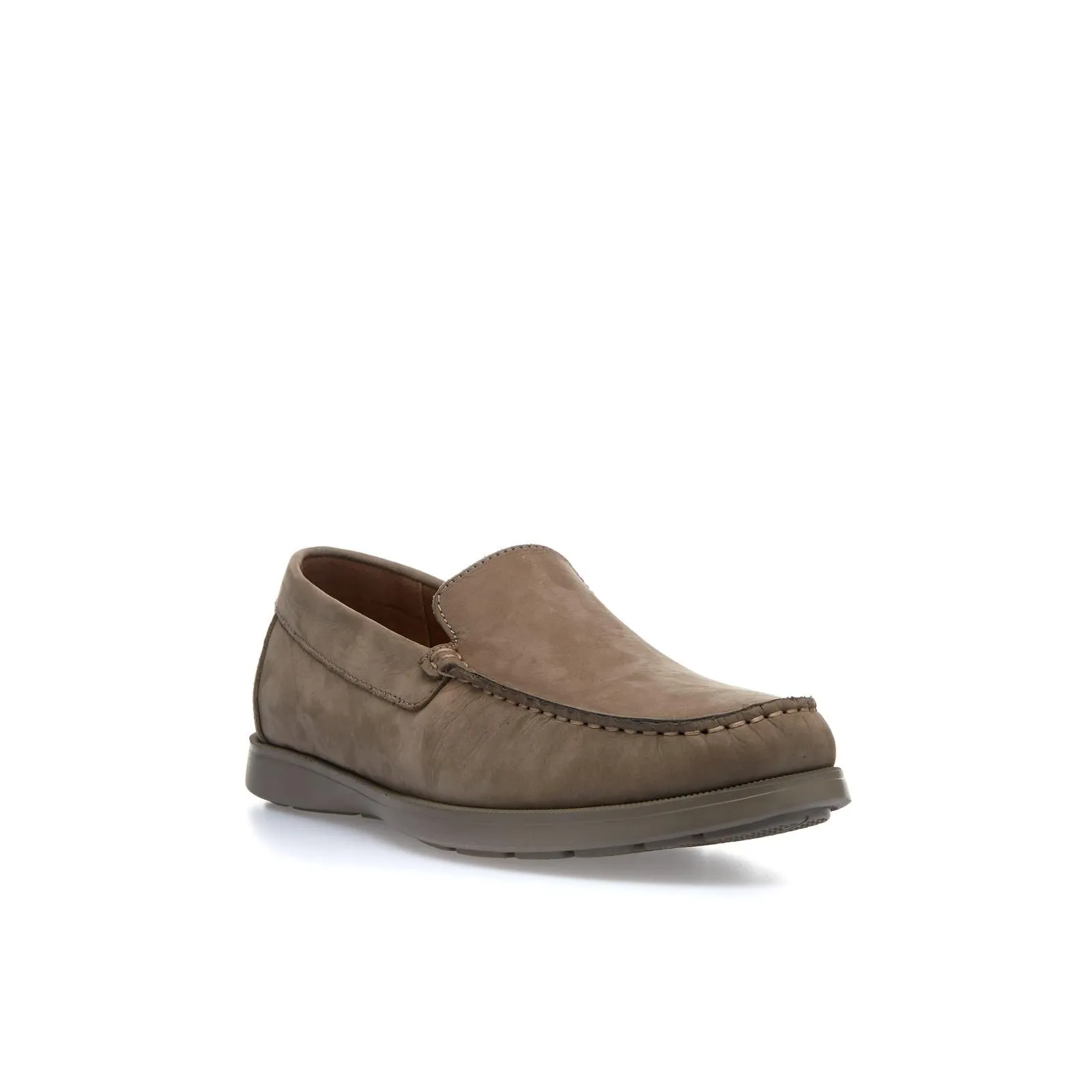 Mocassini beige in pelle con cuciture