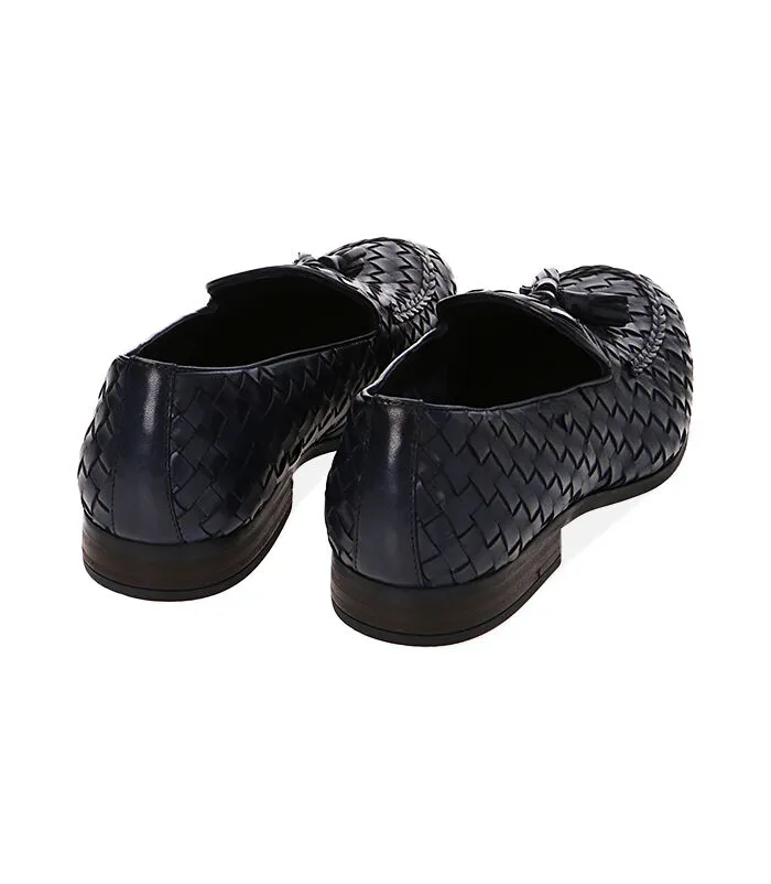 Mocassini intrecciati blu navy in pelle