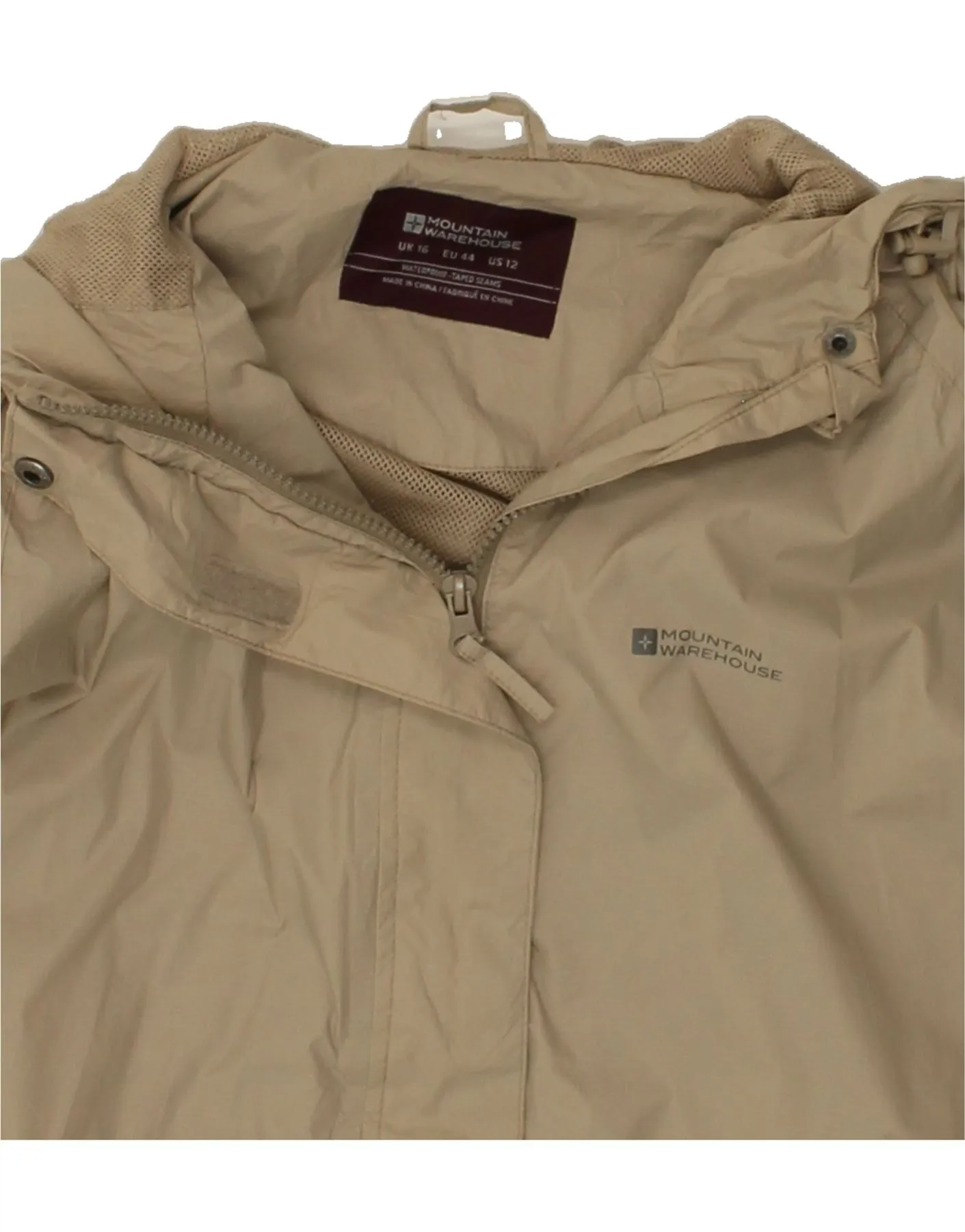 MOUNTAIN WAREHOUSE Womens Hooded Rain Jacket UK 16 Large Beige