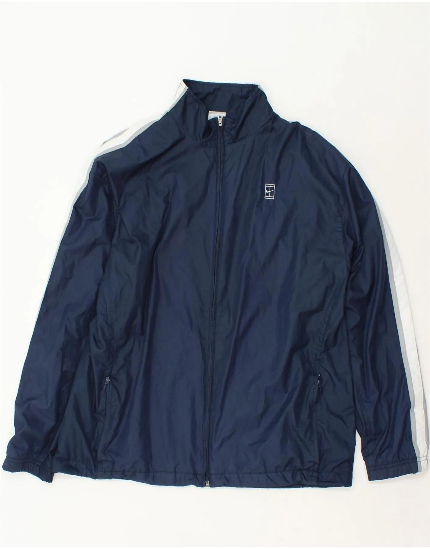 NIKE Mens Tracksuit Top Jacket UK 42/44 Large Navy Blue Colourblock