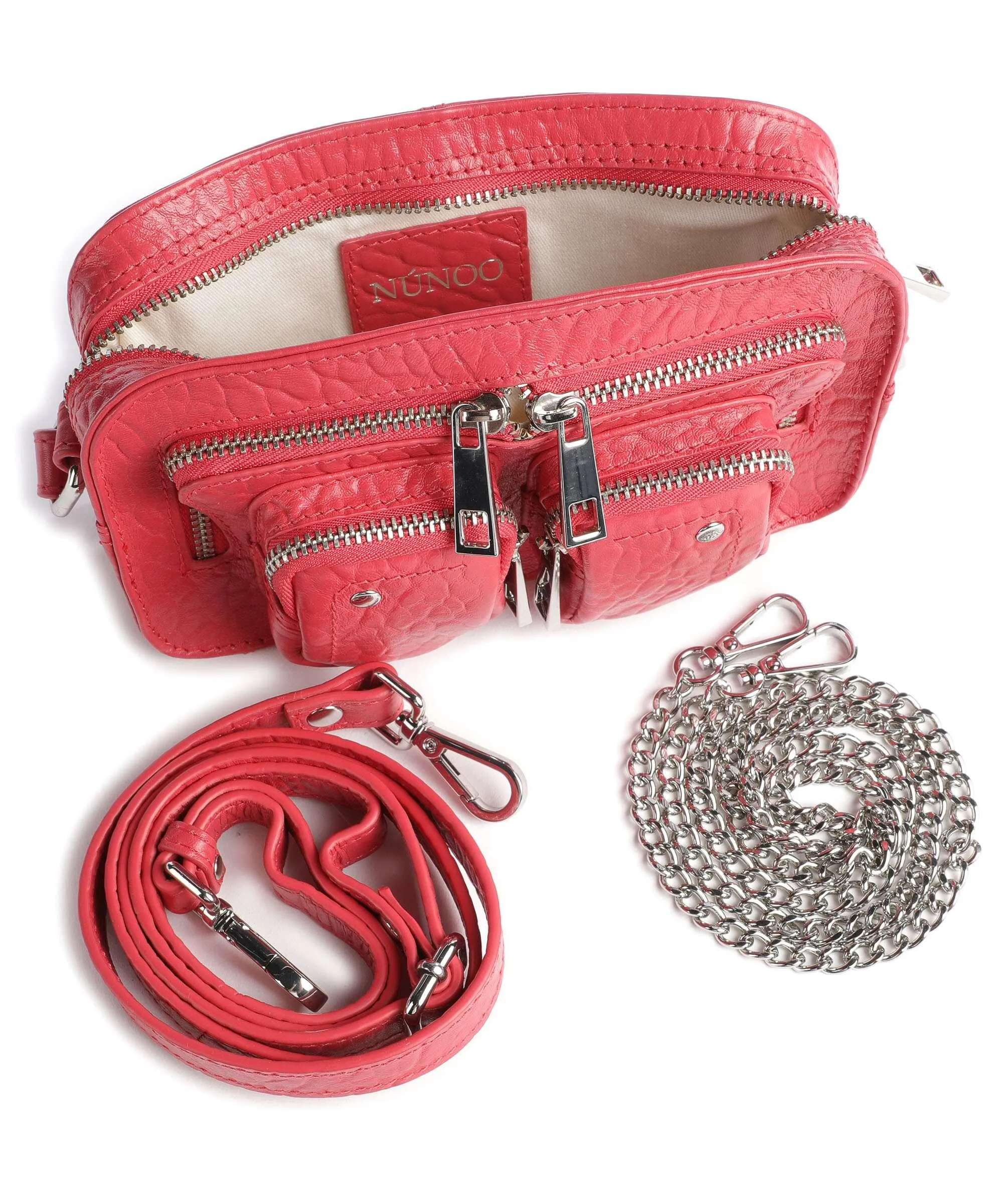  Núnoo New Zealand Helena Borsa a tracolla pelle in rilievo rosso  