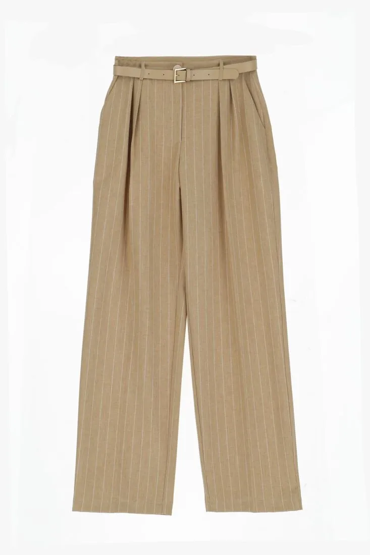 Pantaloni a palazzo a righe con pinces e cintura
