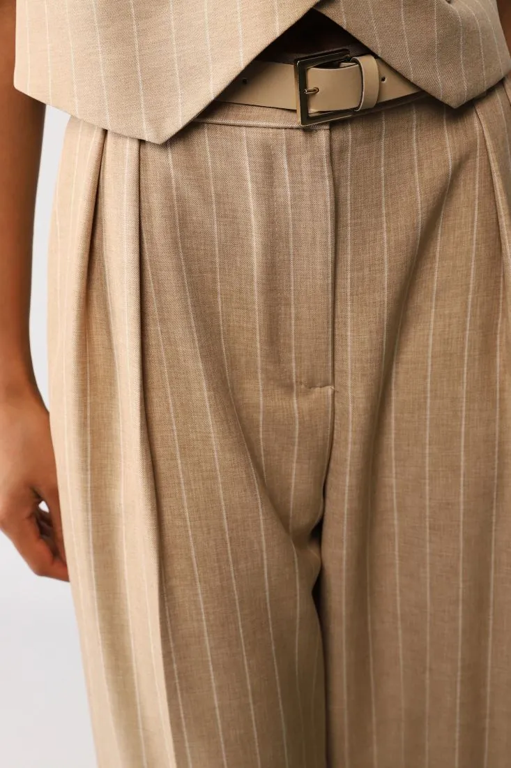 Pantaloni a palazzo a righe con pinces e cintura