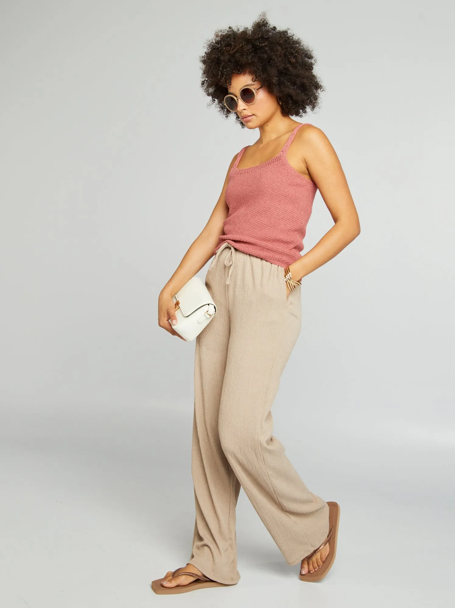 Pantaloni larghi in maglia goffrata - BEIGE