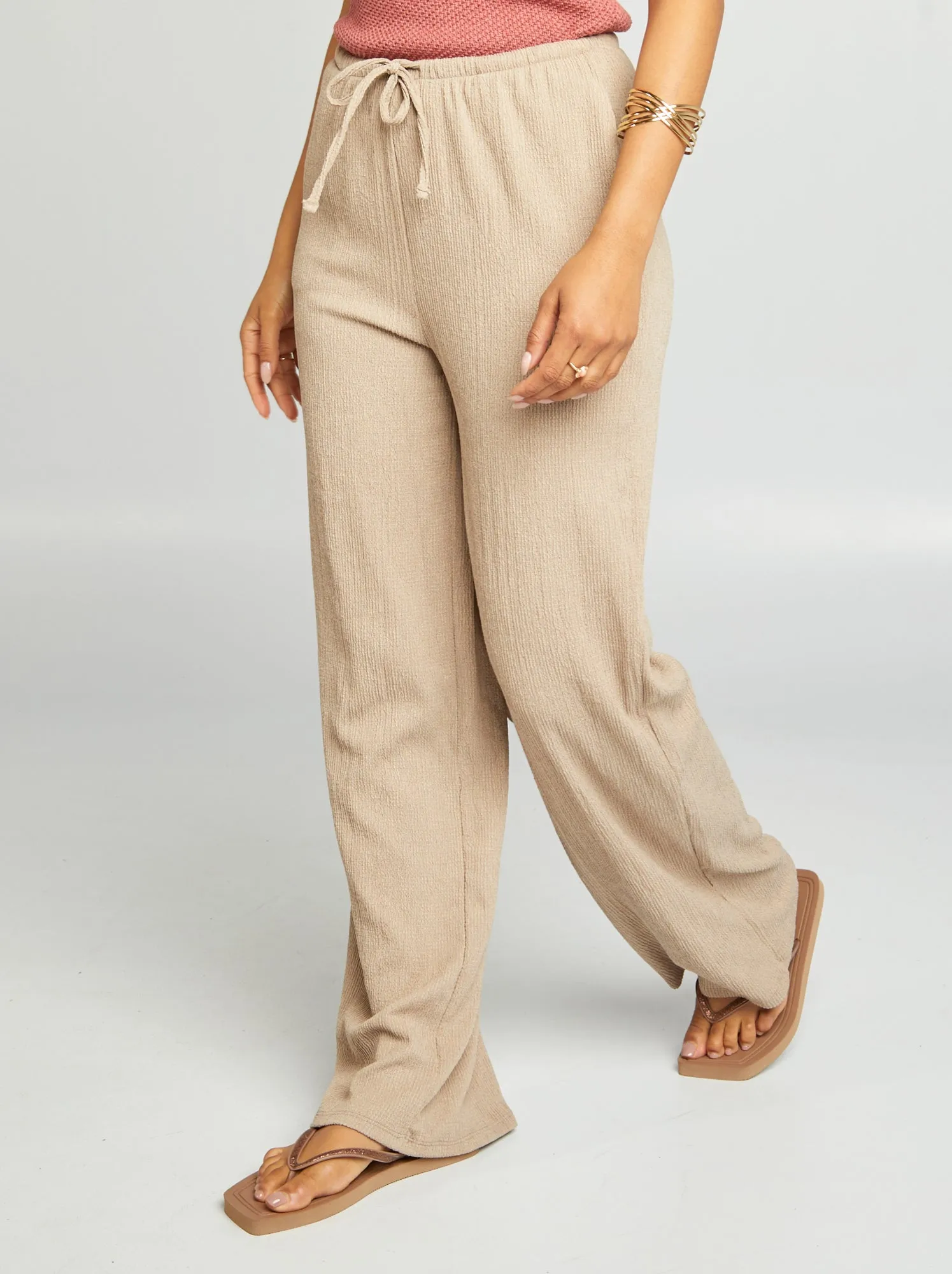 Pantaloni larghi in maglia goffrata - BEIGE