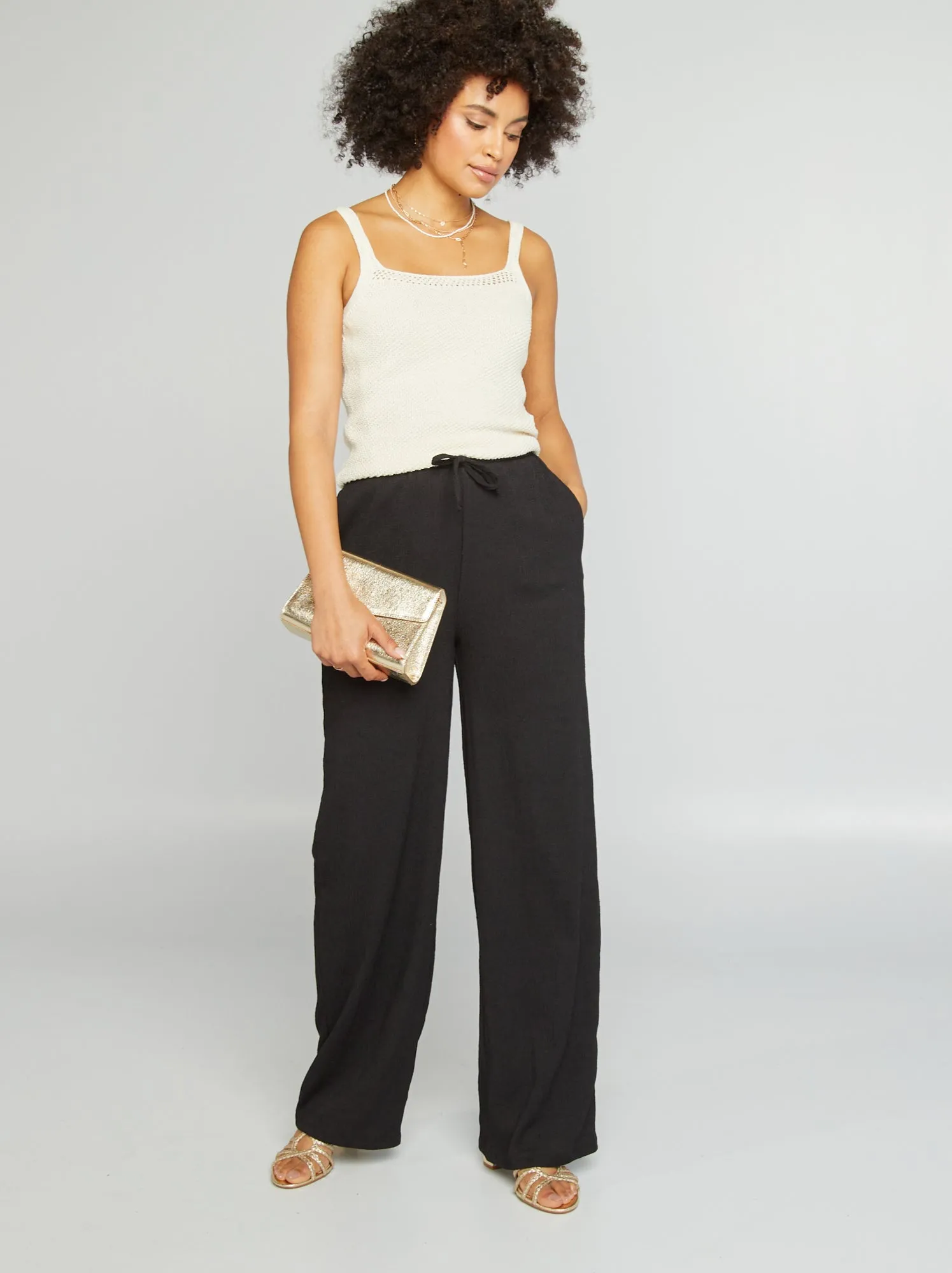 Pantaloni larghi in maglia goffrata - nero