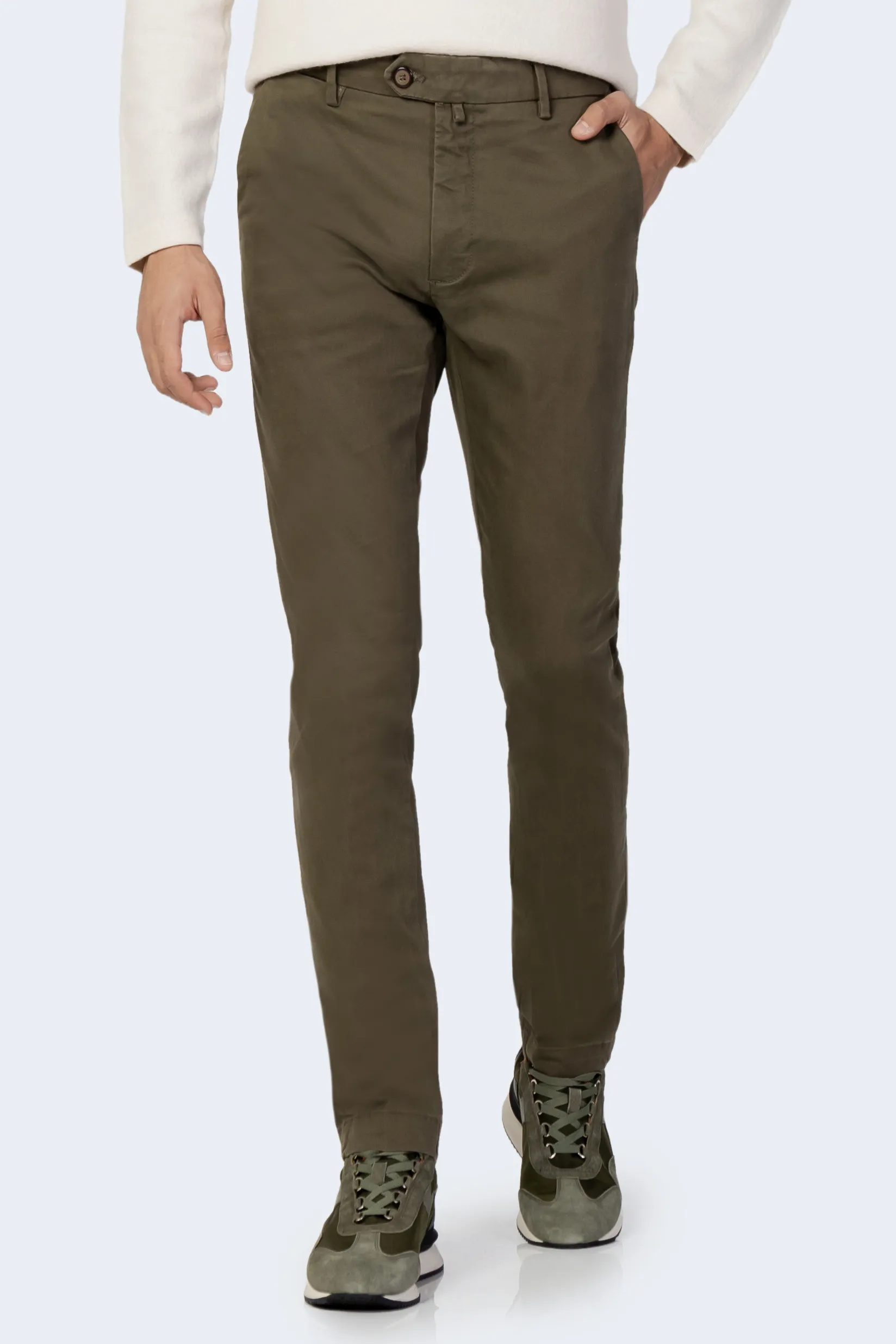 Pantaloni slim Borghese twill Verde Oliva