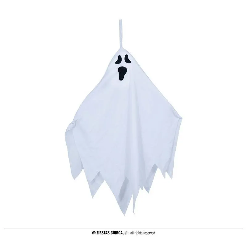 PENDENTE BIANCO 50CM FANTASMA CON LUCI LED COLORATE A INTERMITTENZA PER ALLESTIMENTI DI HALLOWEEN E PARTY HORROR GHOST