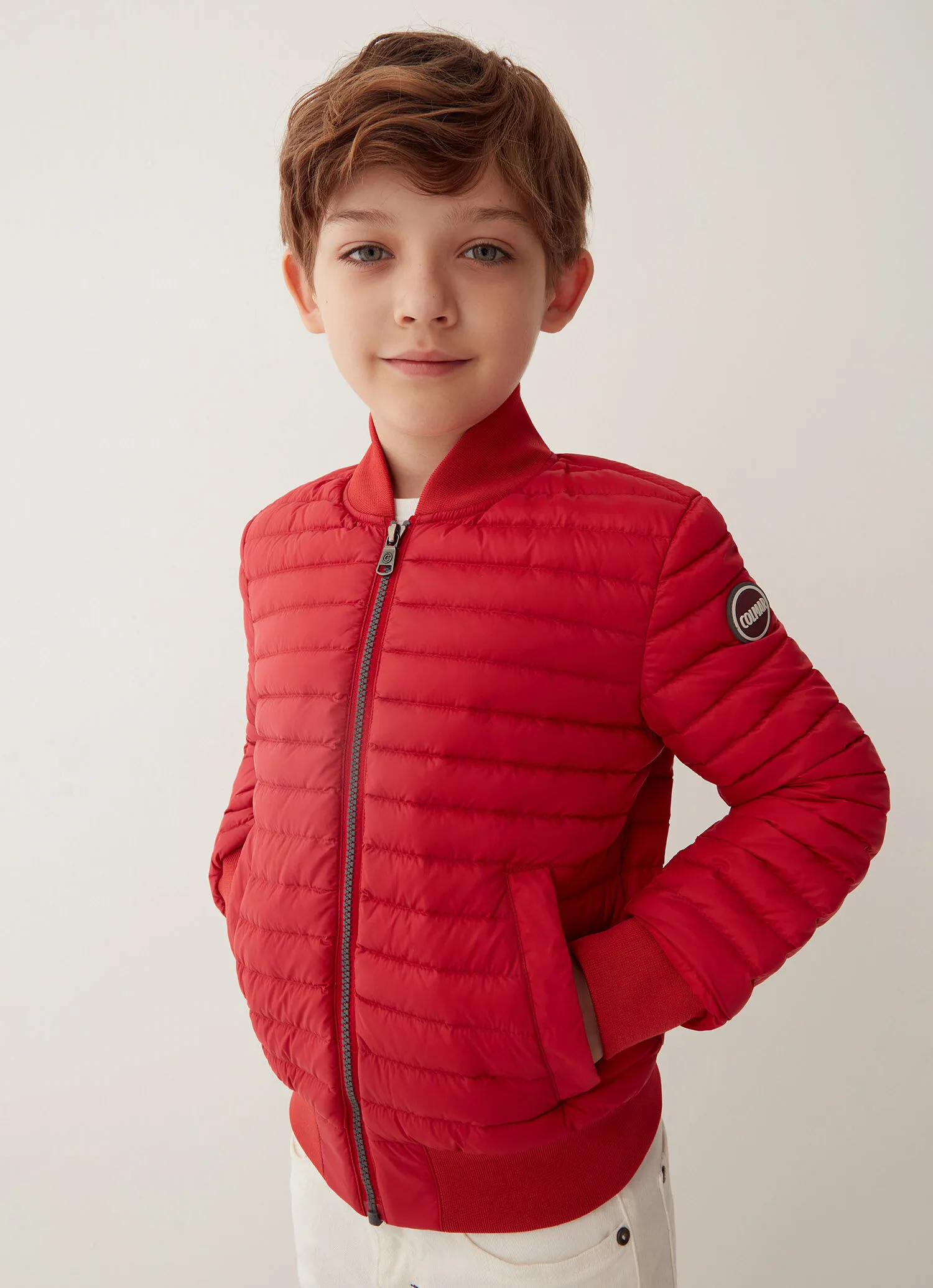 Quilted down bomber jacket