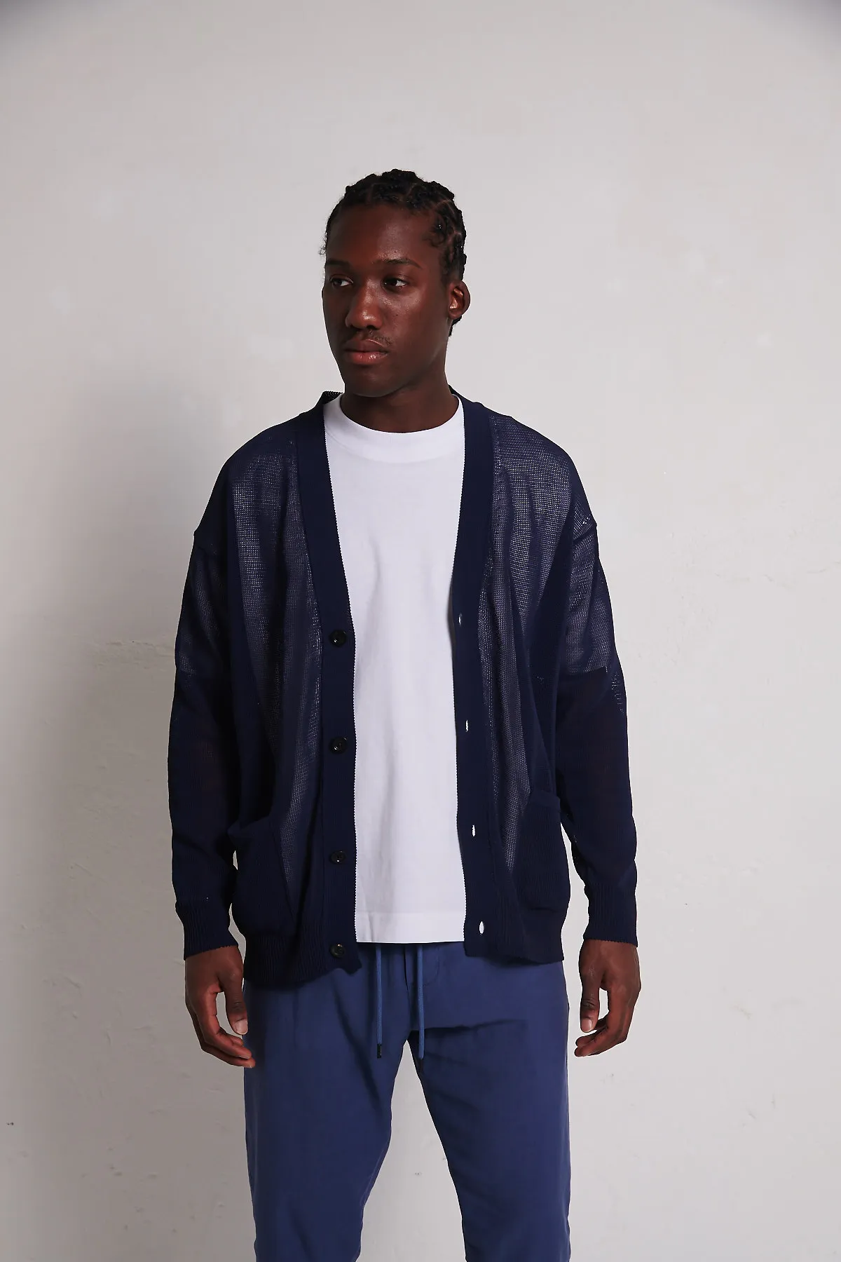 Roberto Collina Cardigan semitrasparente in filo, blu