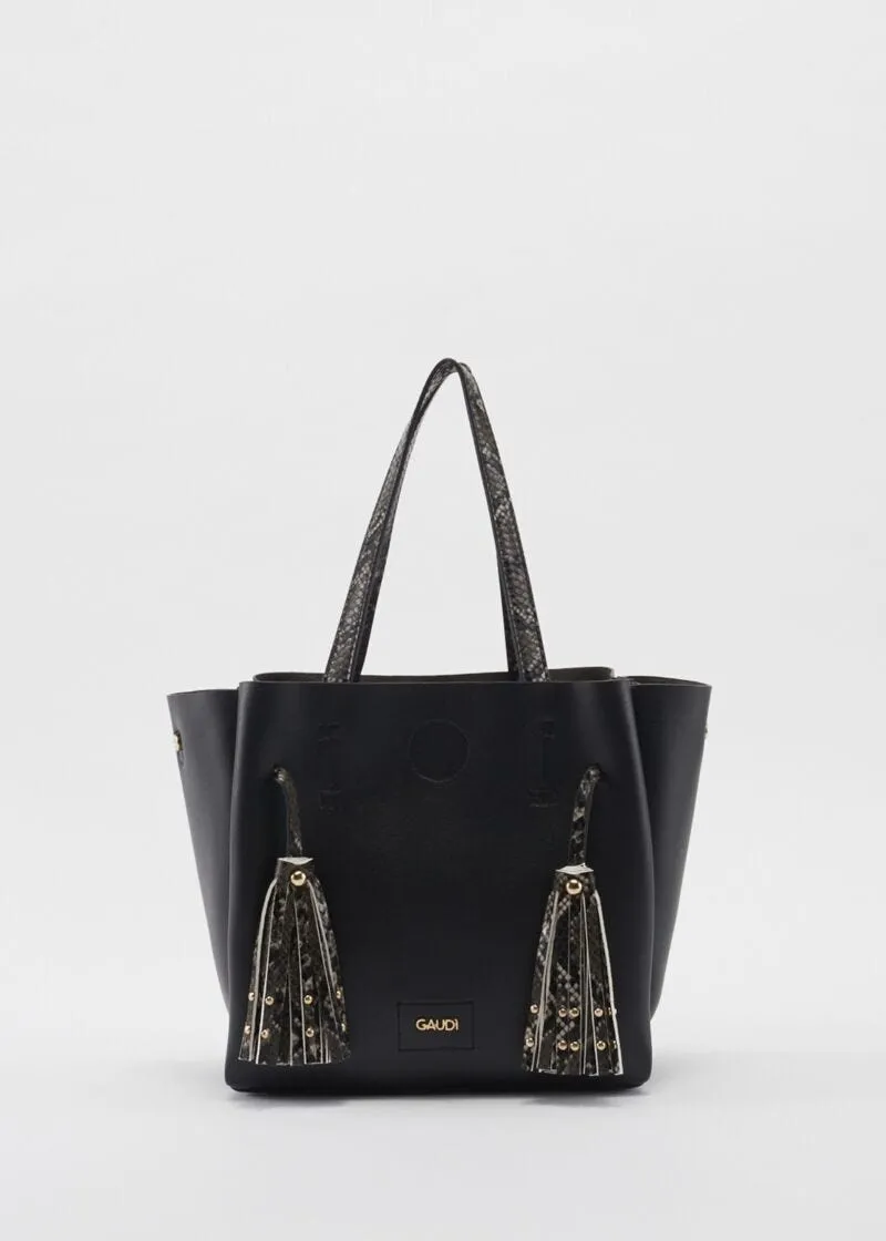 Shopping bag piccola con manici pitonati