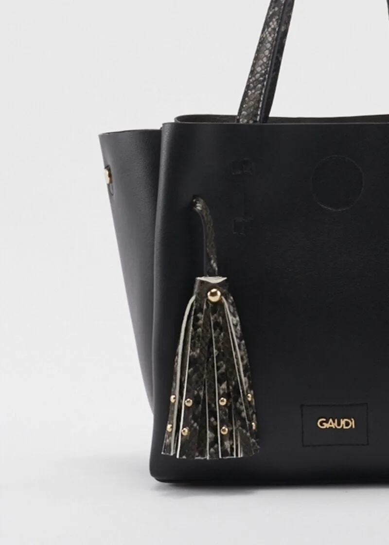 Shopping bag piccola con manici pitonati