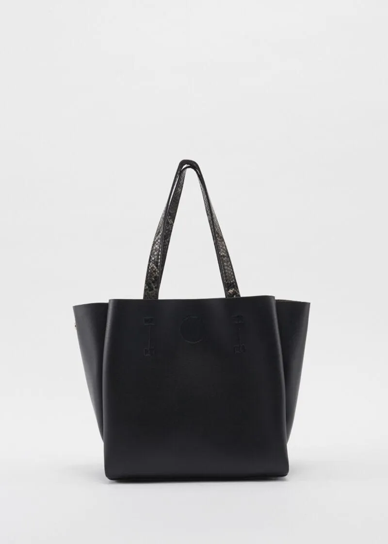 Shopping bag piccola con manici pitonati