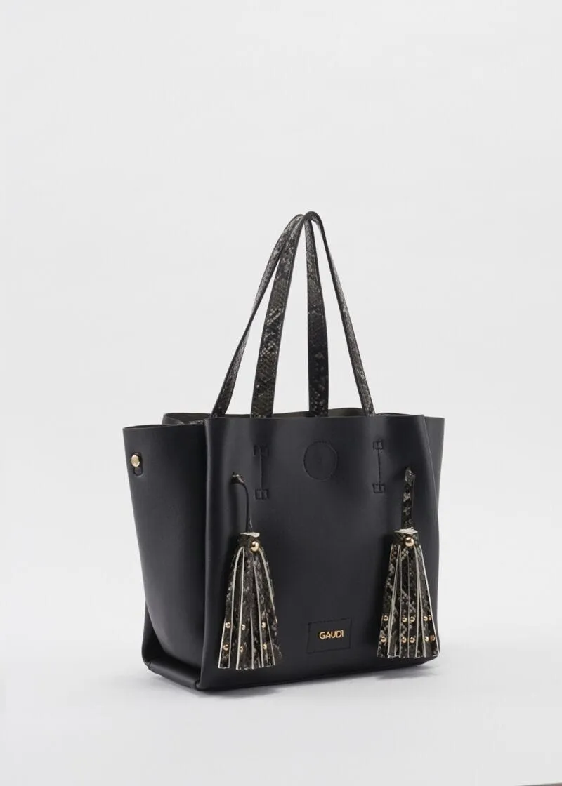 Shopping bag piccola con manici pitonati