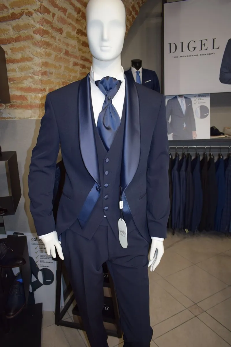 Smoking da sposo moderno blu musani cerimonia