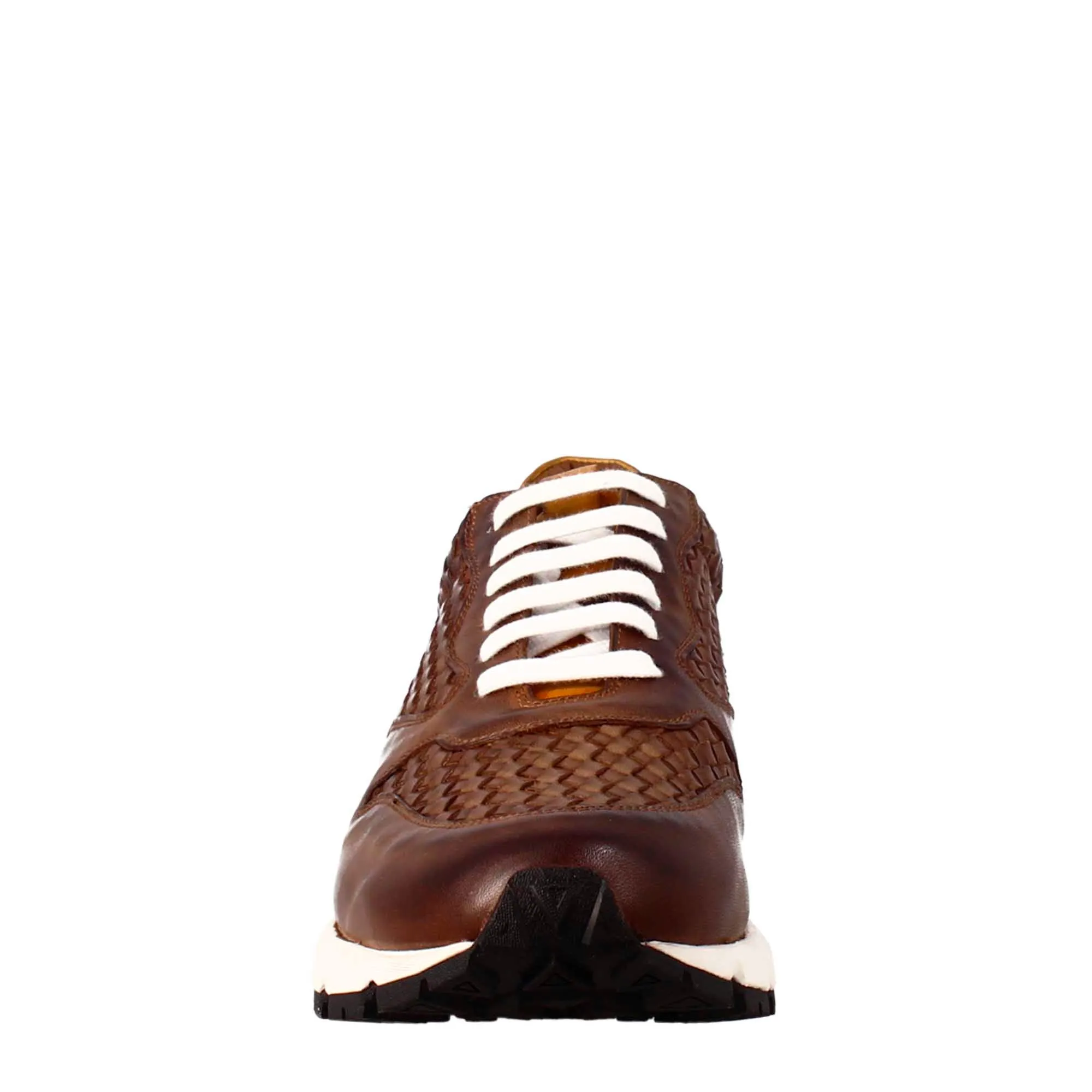 Sneaker marrone scuro elegante da uomo in pelle intrecciata