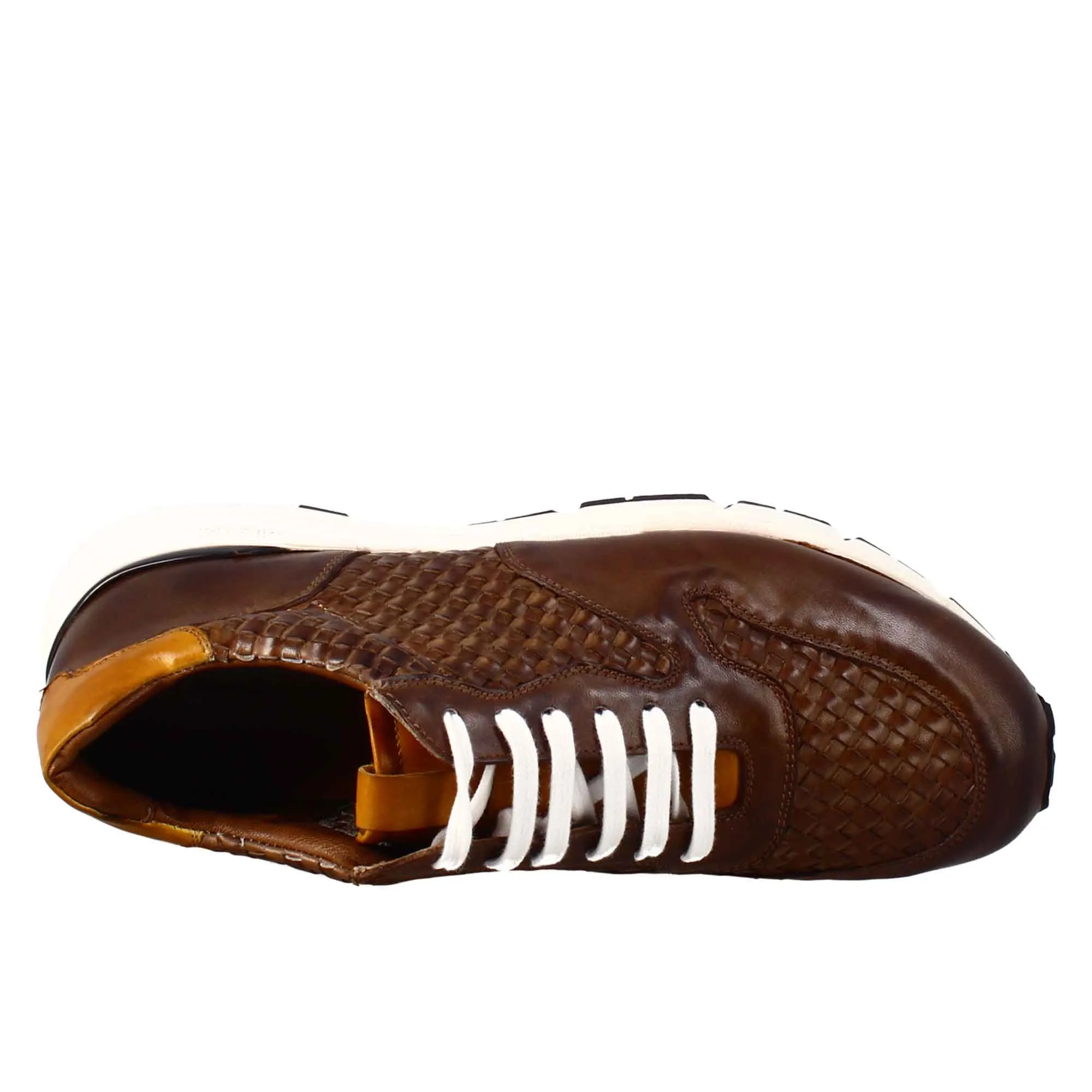 Sneaker marrone scuro elegante da uomo in pelle intrecciata
