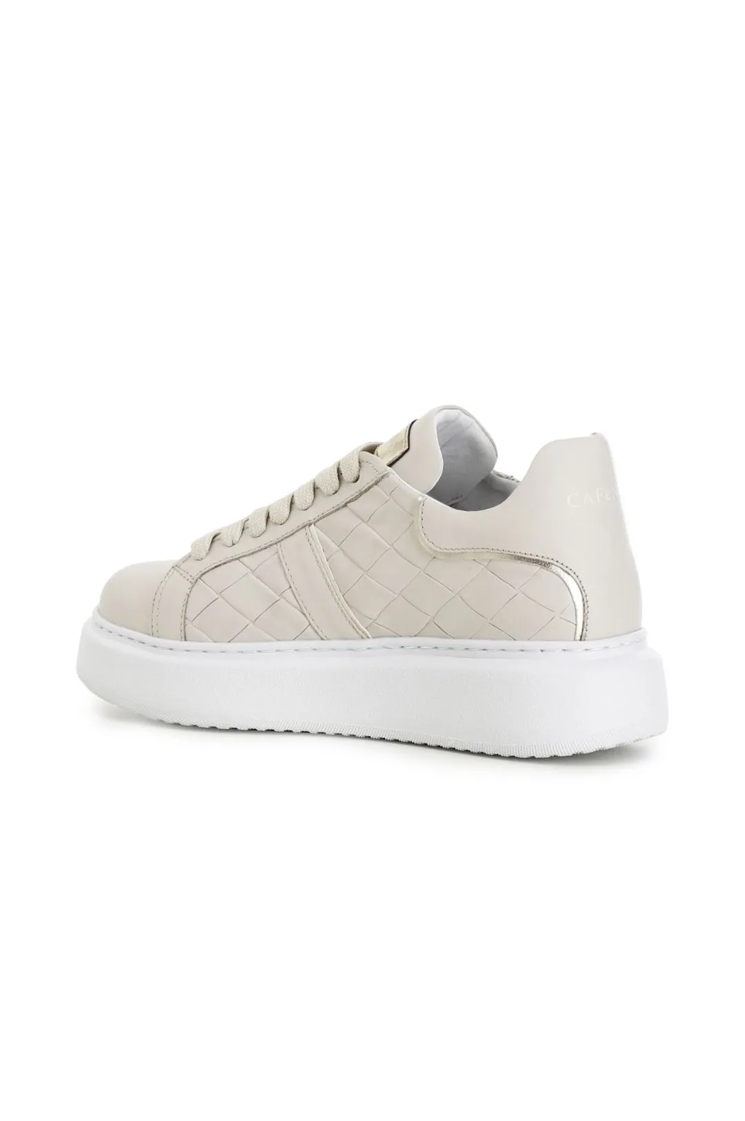 sneakers in pelle stampa intreccio su suola a cassetta beige