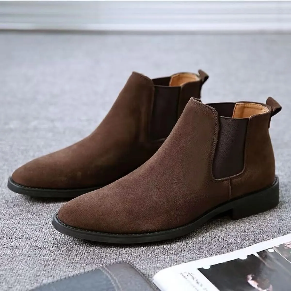 Stivaletti Chelsea classici retrò da uomo Stivaletti casual in pelle scamosciata di mucca in vera pelle da uomo Stivaletti casua