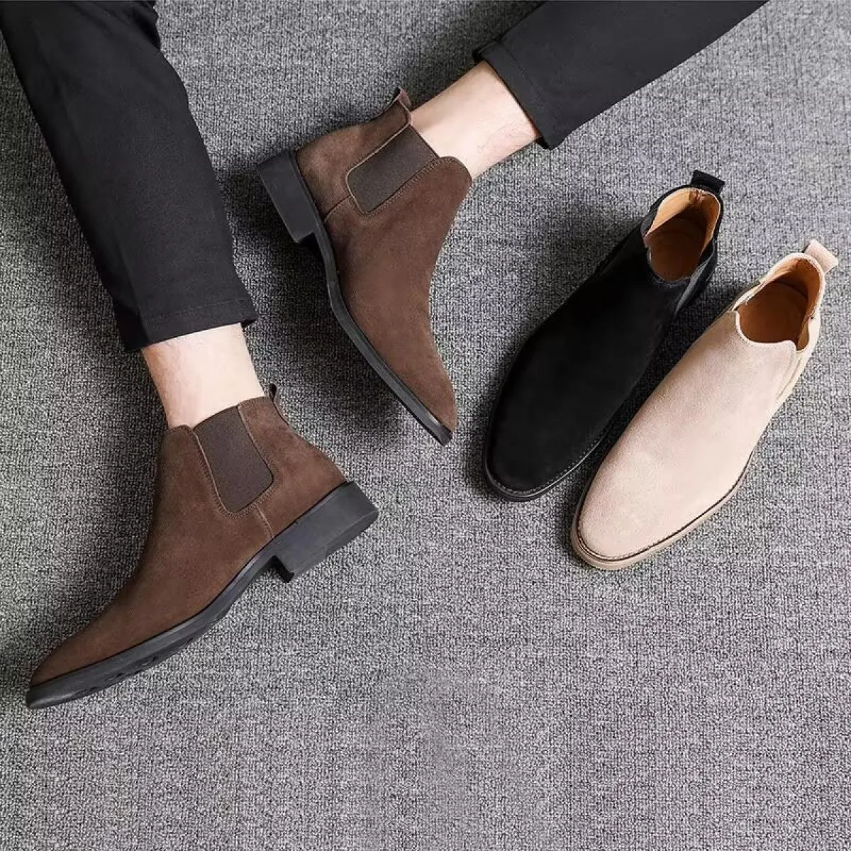 Stivaletti Chelsea classici retrò da uomo Stivaletti casual in pelle scamosciata di mucca in vera pelle da uomo Stivaletti casua