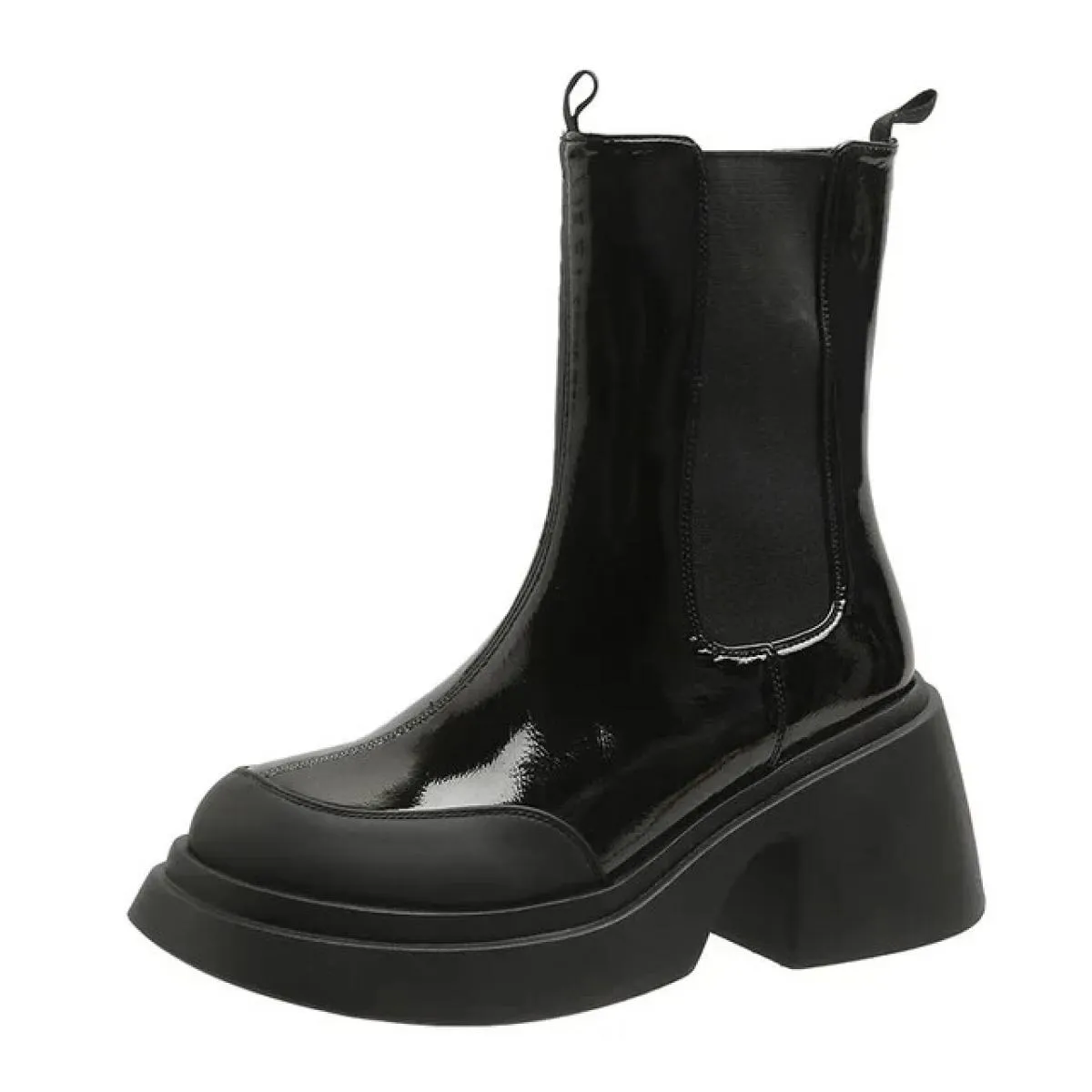 Stivaletti Chelsea da donna Zeppe con suola morbida Stivaletti da donna Tacco quadrato Stivaletti con testa tonda di colore moda