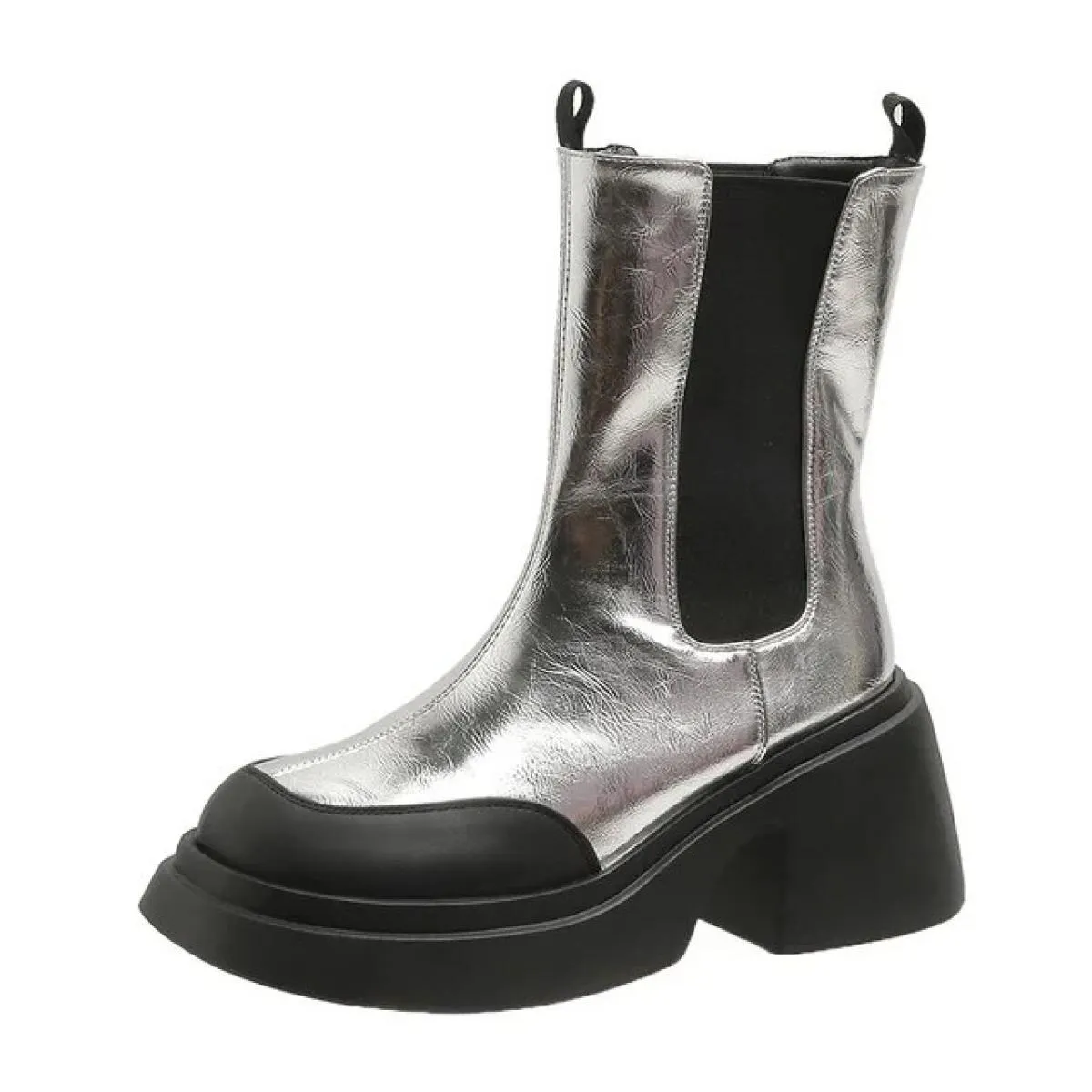 Stivaletti Chelsea da donna Zeppe con suola morbida Stivaletti da donna Tacco quadrato Stivaletti con testa tonda di colore moda