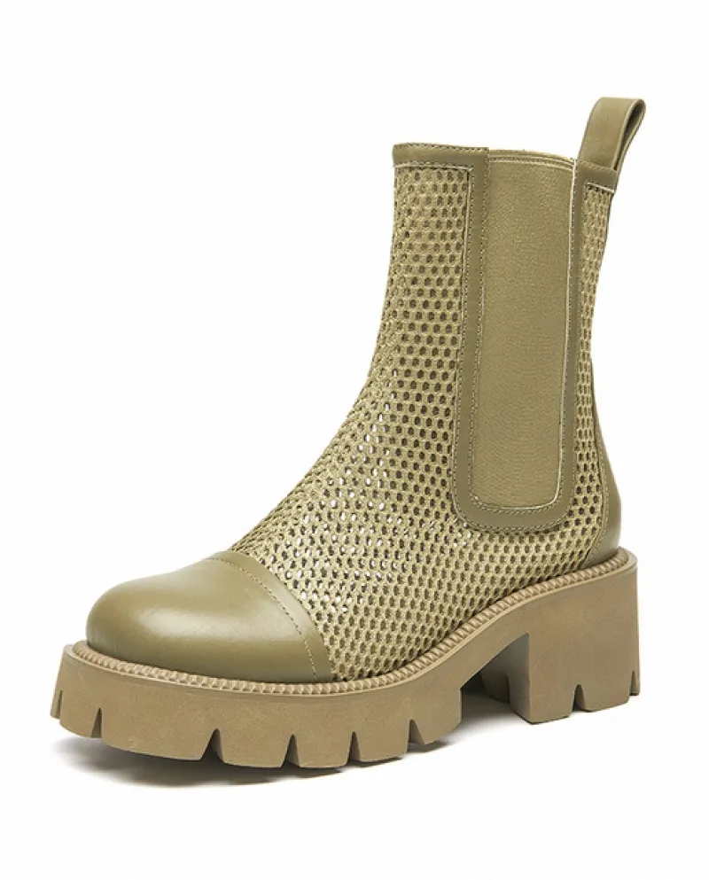 Stivaletti con plateau Beautoday Stivaletti in pelle di vitello da donna estivi Stivaletti Chelsea da donna con punta tonda in m