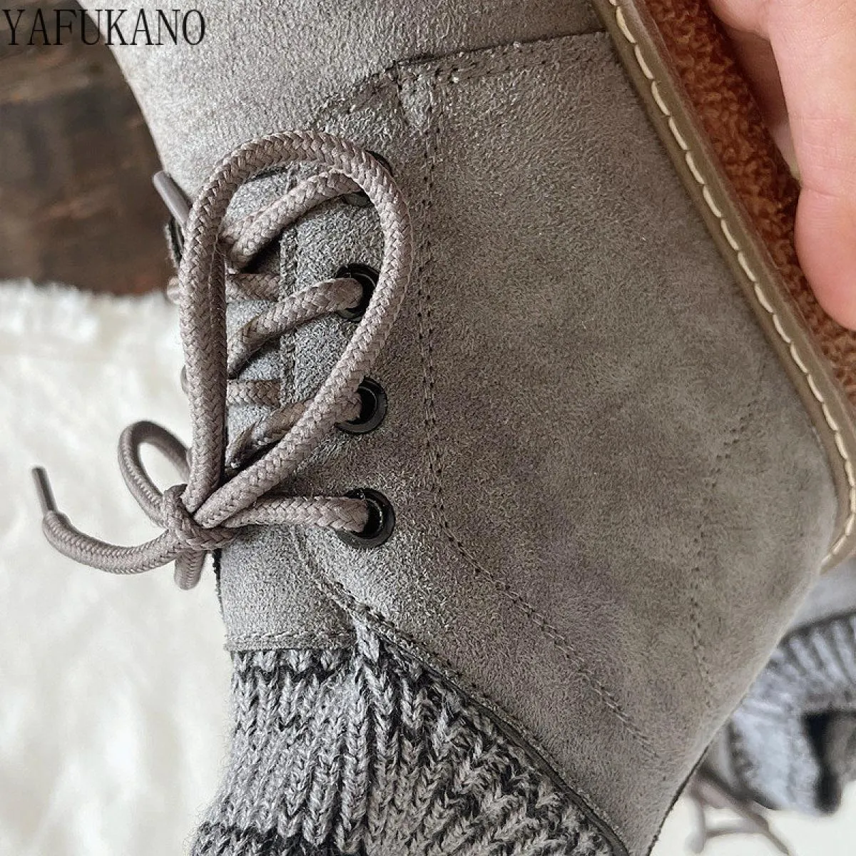 Stivaletti corti con bocca in lana retrò letterari Mori Stivaletti con plateau fatti a mano Stivaletti da donna caldi in pellicc
