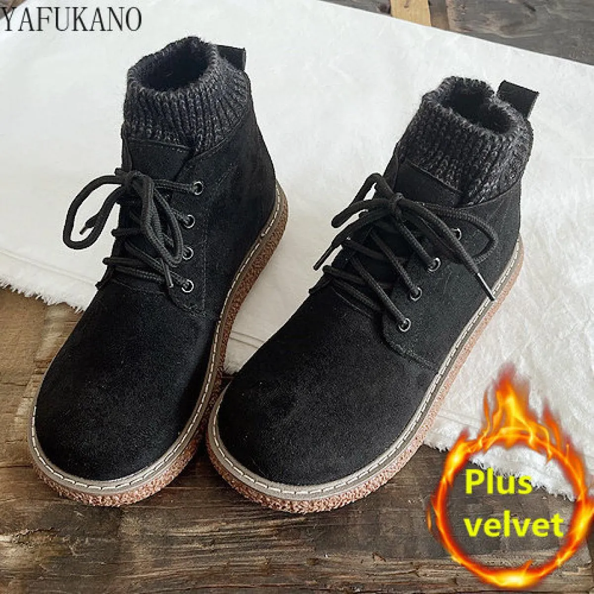 Stivaletti corti con bocca in lana retrò letterari Mori Stivaletti con plateau fatti a mano Stivaletti da donna caldi in pellicc