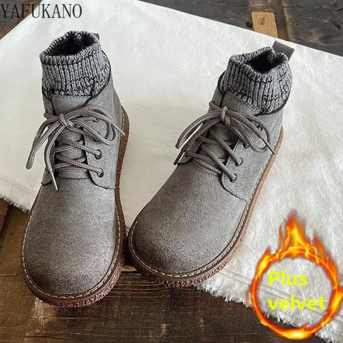 Stivaletti corti con bocca in lana retrò letterari Mori Stivaletti con plateau fatti a mano Stivaletti da donna caldi in pellicc