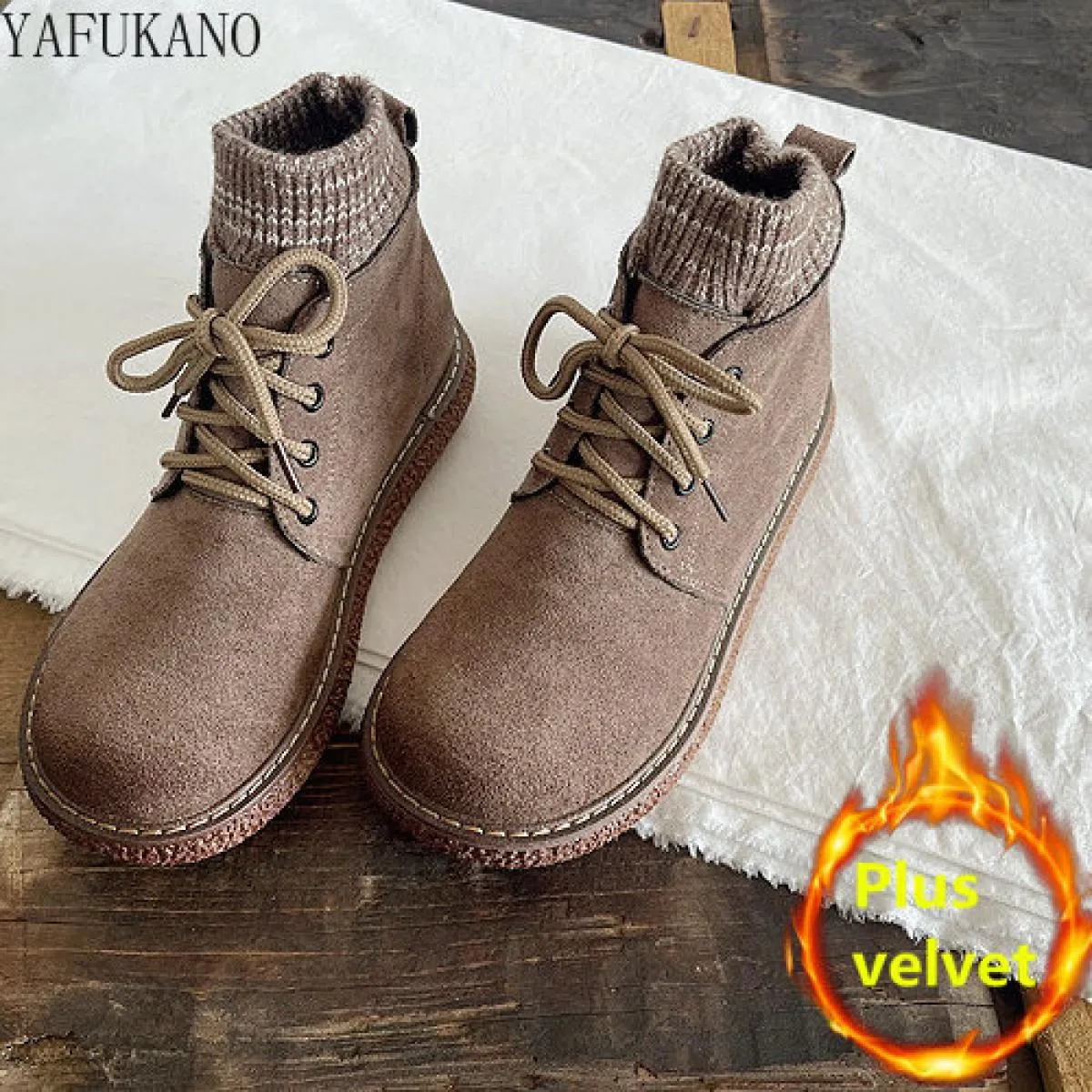 Stivaletti corti con bocca in lana retrò letterari Mori Stivaletti con plateau fatti a mano Stivaletti da donna caldi in pellicc
