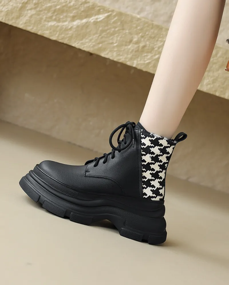 Stivaletti Corti Con Lacci Con Suola Spessa Per Piccole Donne, Stivaletti Da Donna Con Suola Piattaforma, Nuovi Stivaletti Con A