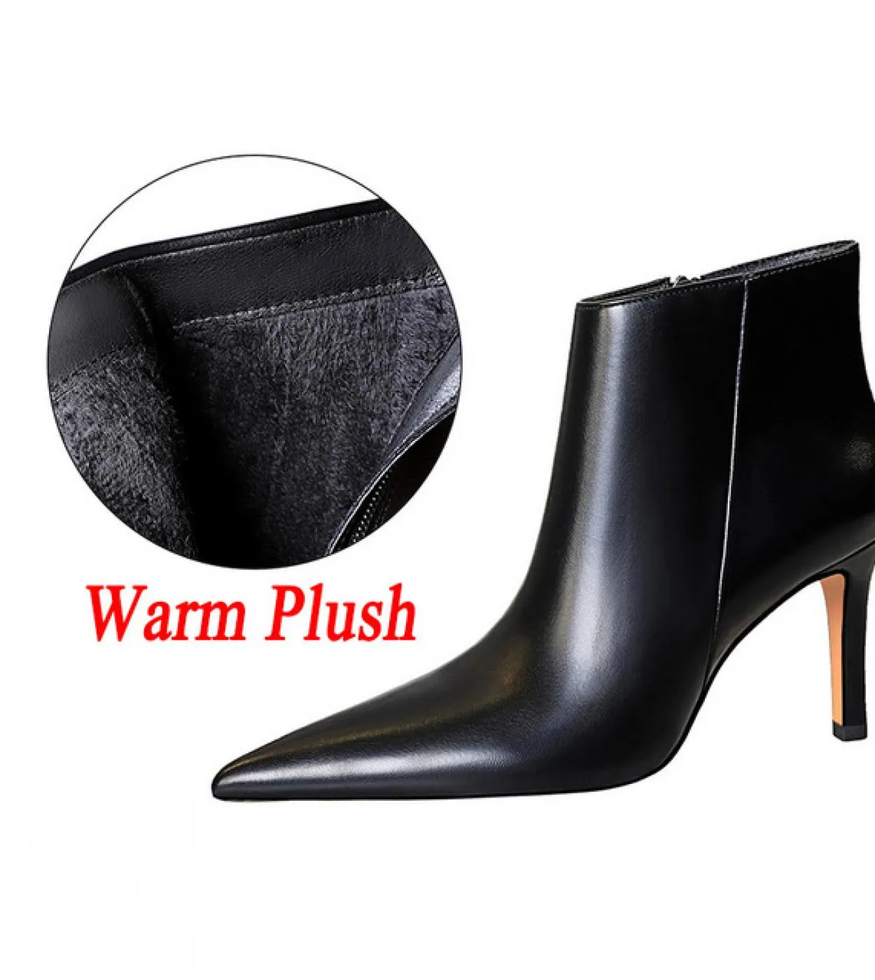 Stivaletti da donna caldi invernali 8cm Tacchi alti Stivaletti a punta corta Lady Tacchi bassi medi Stivaletti da neve in peluch
