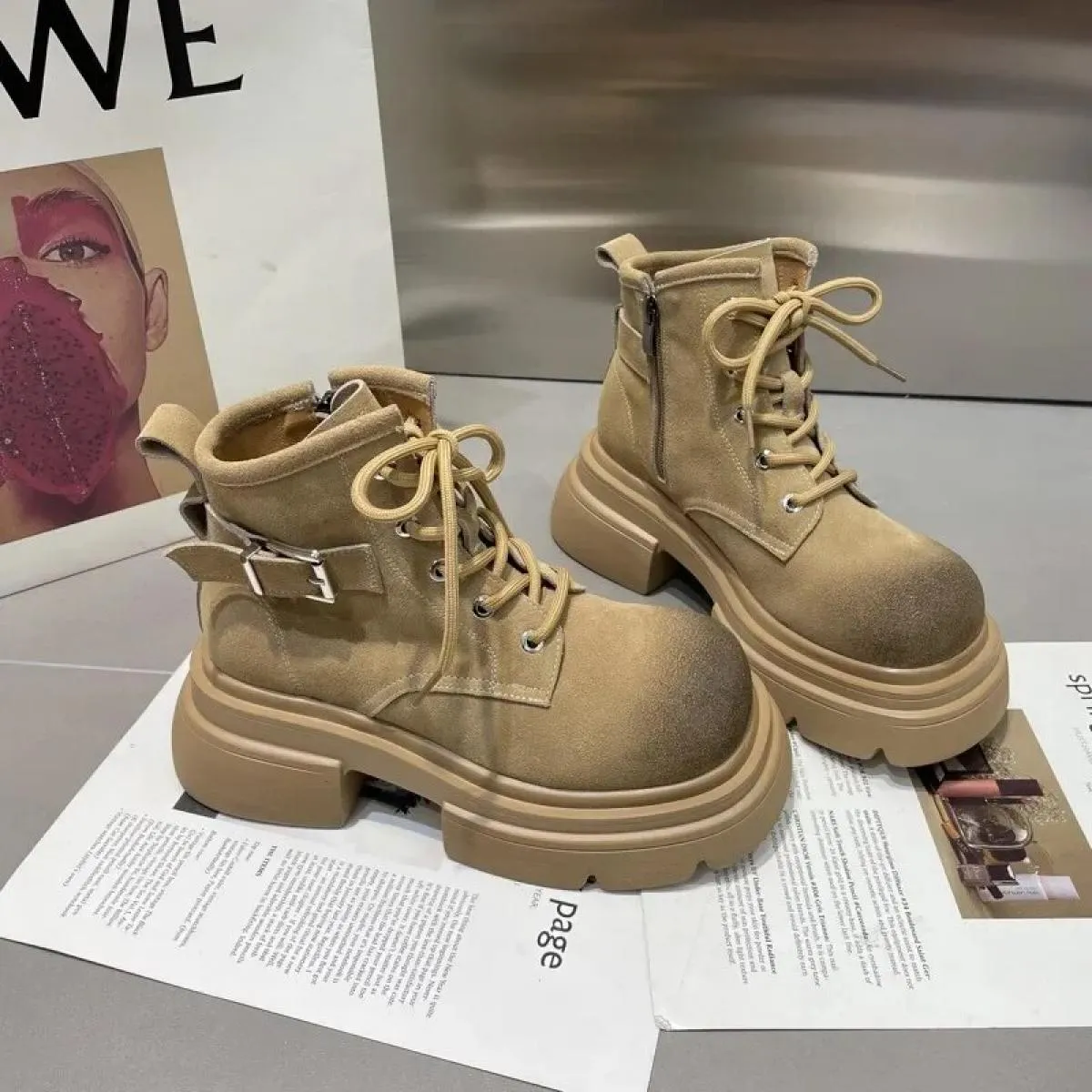 Stivaletti da donna Inverno e autunno 2023 Ultimi stivaletti da donna britannici Stivaletti con punta rotonda da donna con lacci