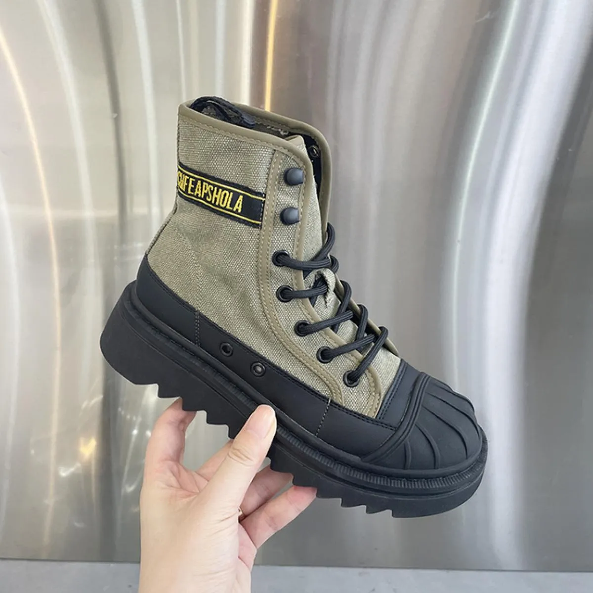 Stivaletti grossi da donna Stivaletti di tela con lacci Punta a conchiglia Scarpe con fondo spesso Stivaletti da donna Autunno I
