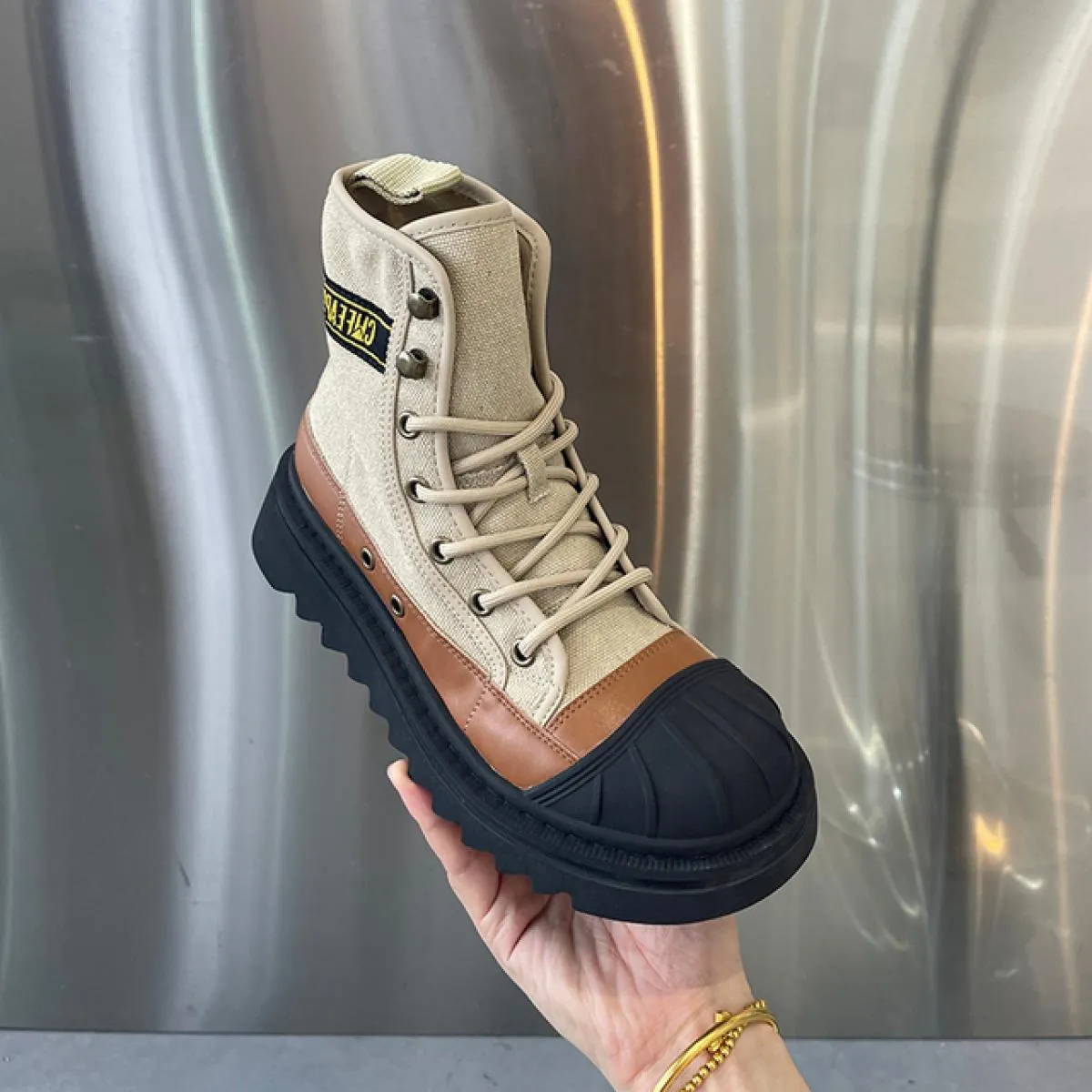 Stivaletti grossi da donna Stivaletti di tela con lacci Punta a conchiglia Scarpe con fondo spesso Stivaletti da donna Autunno I
