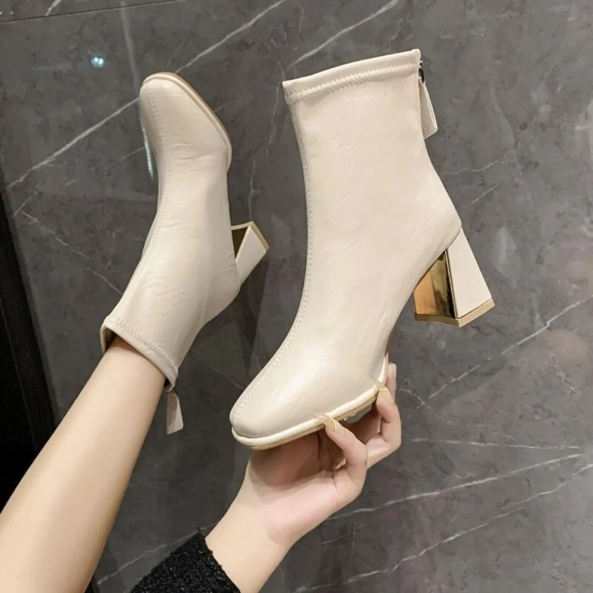 Stivaletti Tacchi Alti Mart Boots Shoe Stivali da Donna Stivaletti Moda in Pelle
