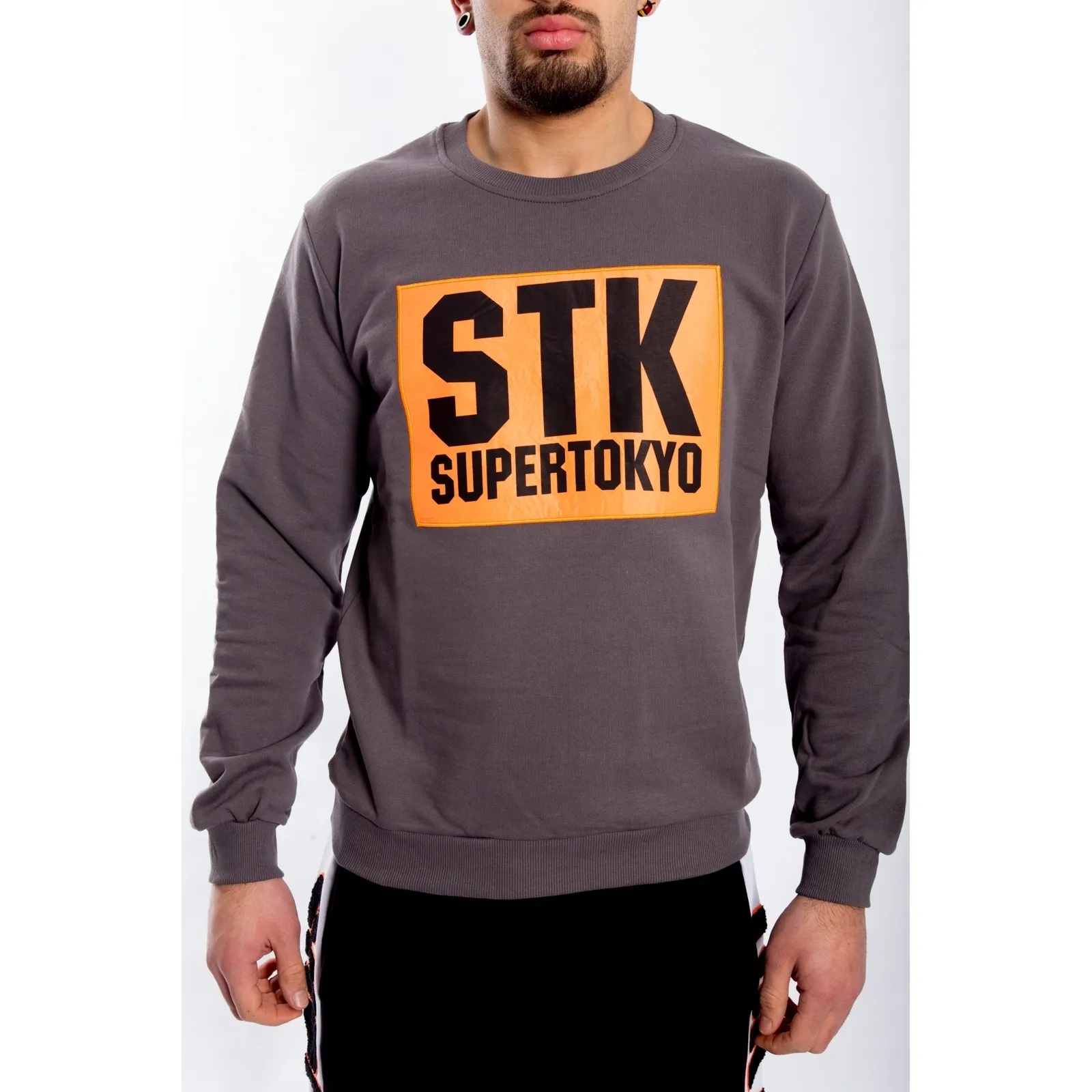 STK SUPER TOKYO Felpa UOMO con stampa PIOMBO 1541