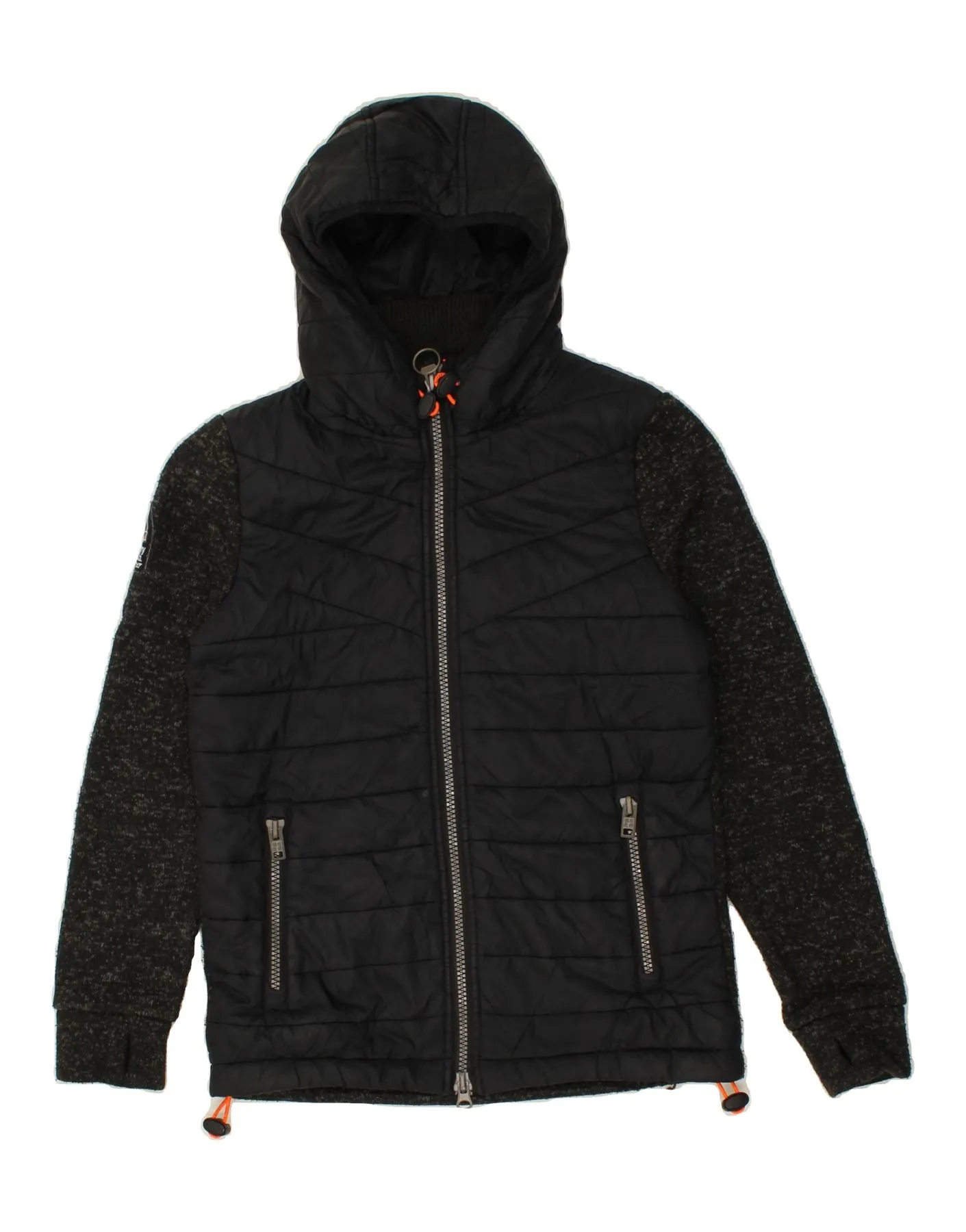 SUPERDRY Mens Hooded Bomber Jacket UK 38 Medium Navy Blue Colourblock