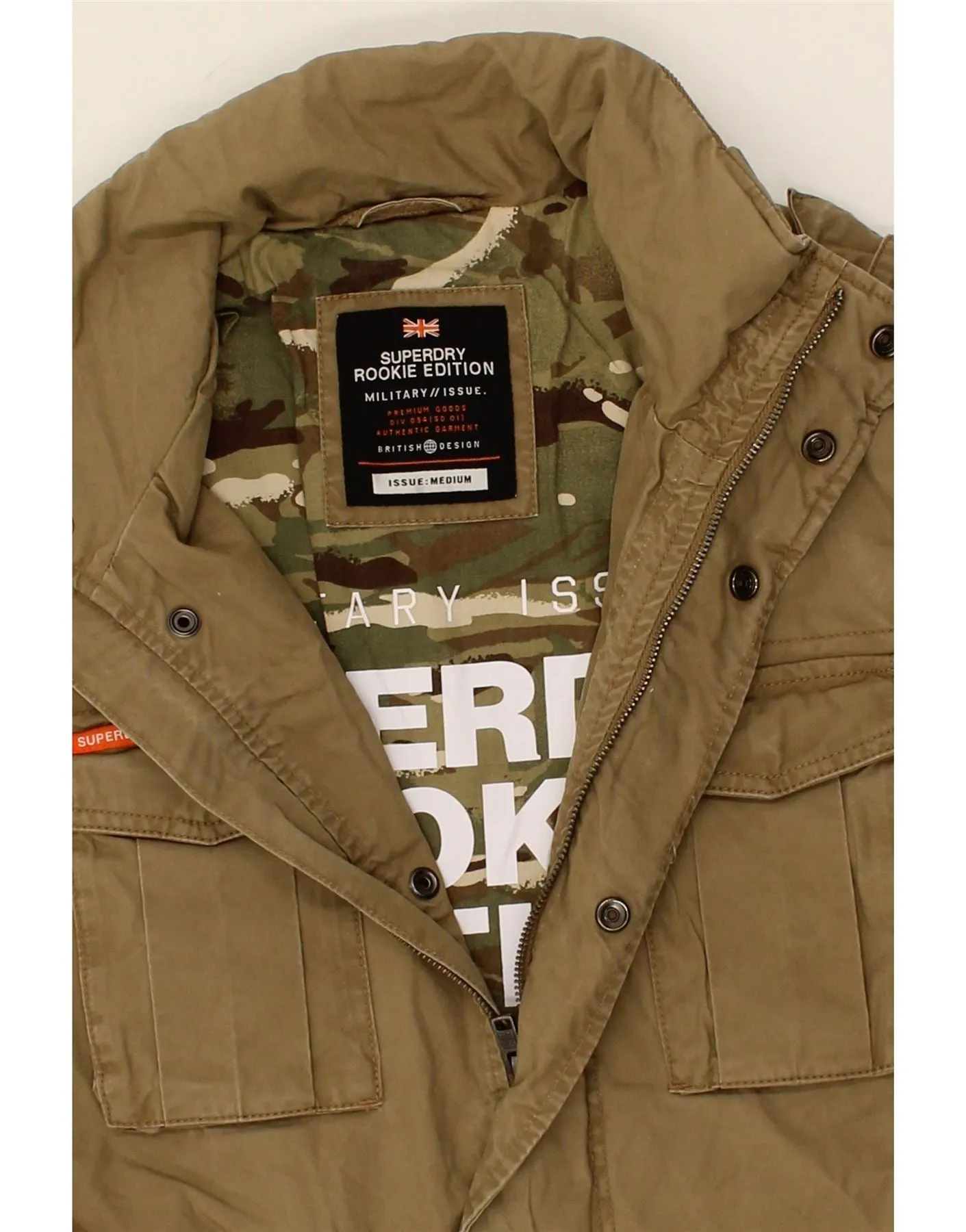 SUPERDRY Mens Military Jacket UK 38 Medium Beige Cotton